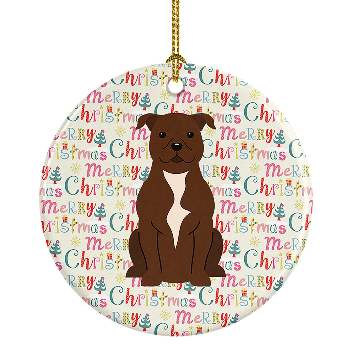 NEW Merry Christmas Staffordshire Bull Terrier Chocolate Ceramic Ornament Christmas Tree Hanging Decorations for Home Christmas 