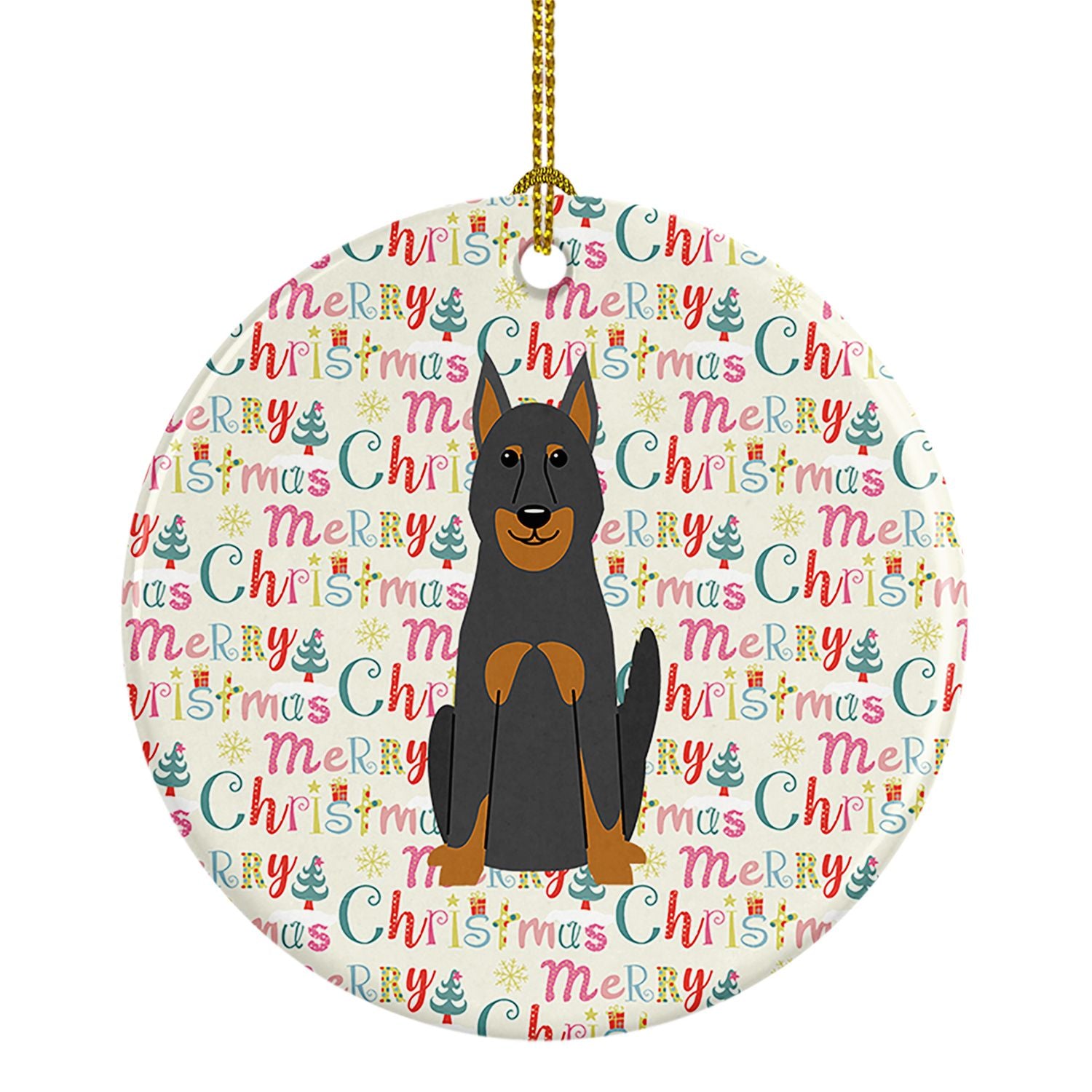 Merry Christmas Beauce Shepherd Dog Ceramic Ornament Christmas Tree Hanging Decorations for Home Christmas Holiday, Party, Gift,