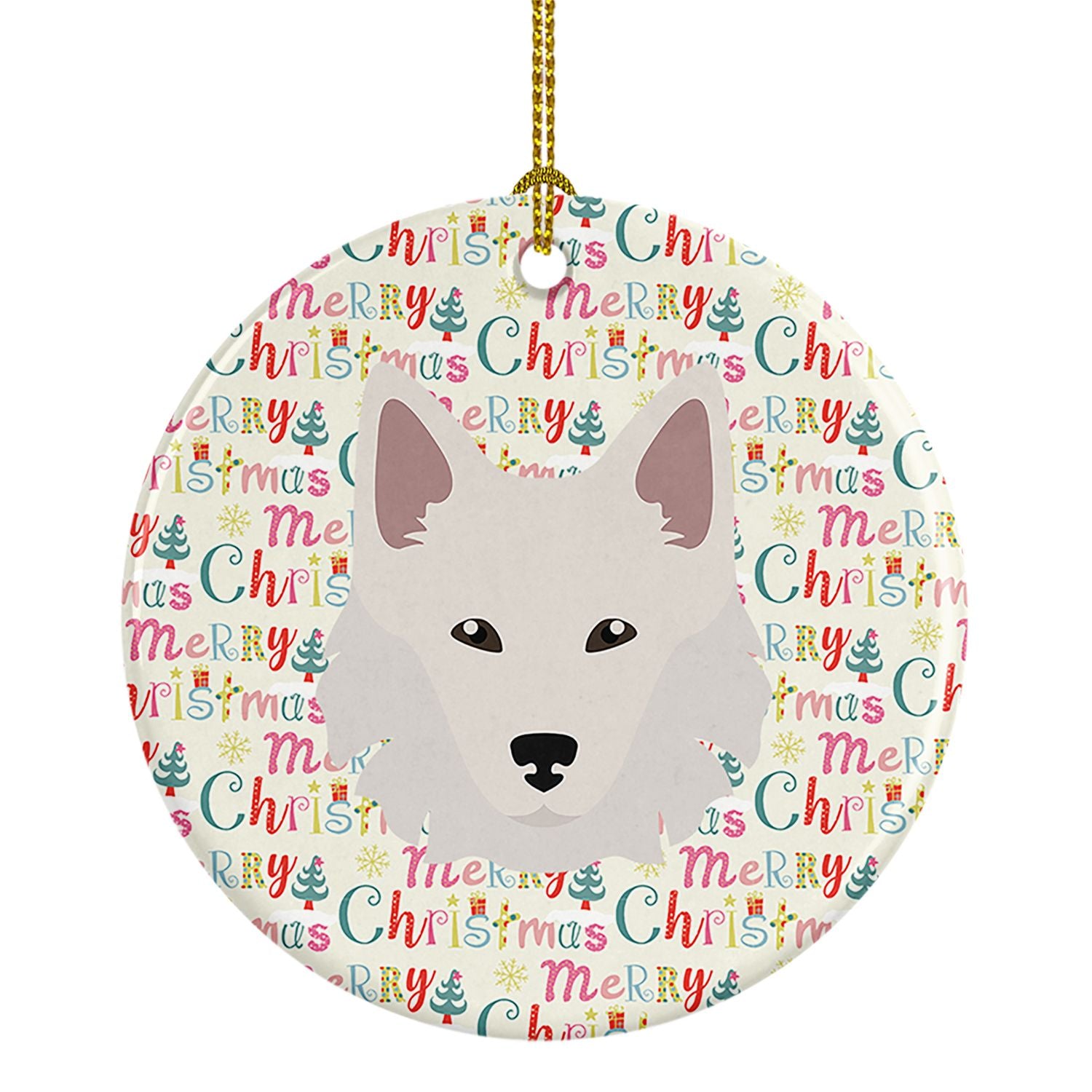 Danish Spitz Merry Christmas Ceramic Ornament Christmas Tree Hanging Decorations for Home Christmas Holiday, Party, Gift, 3 in, 