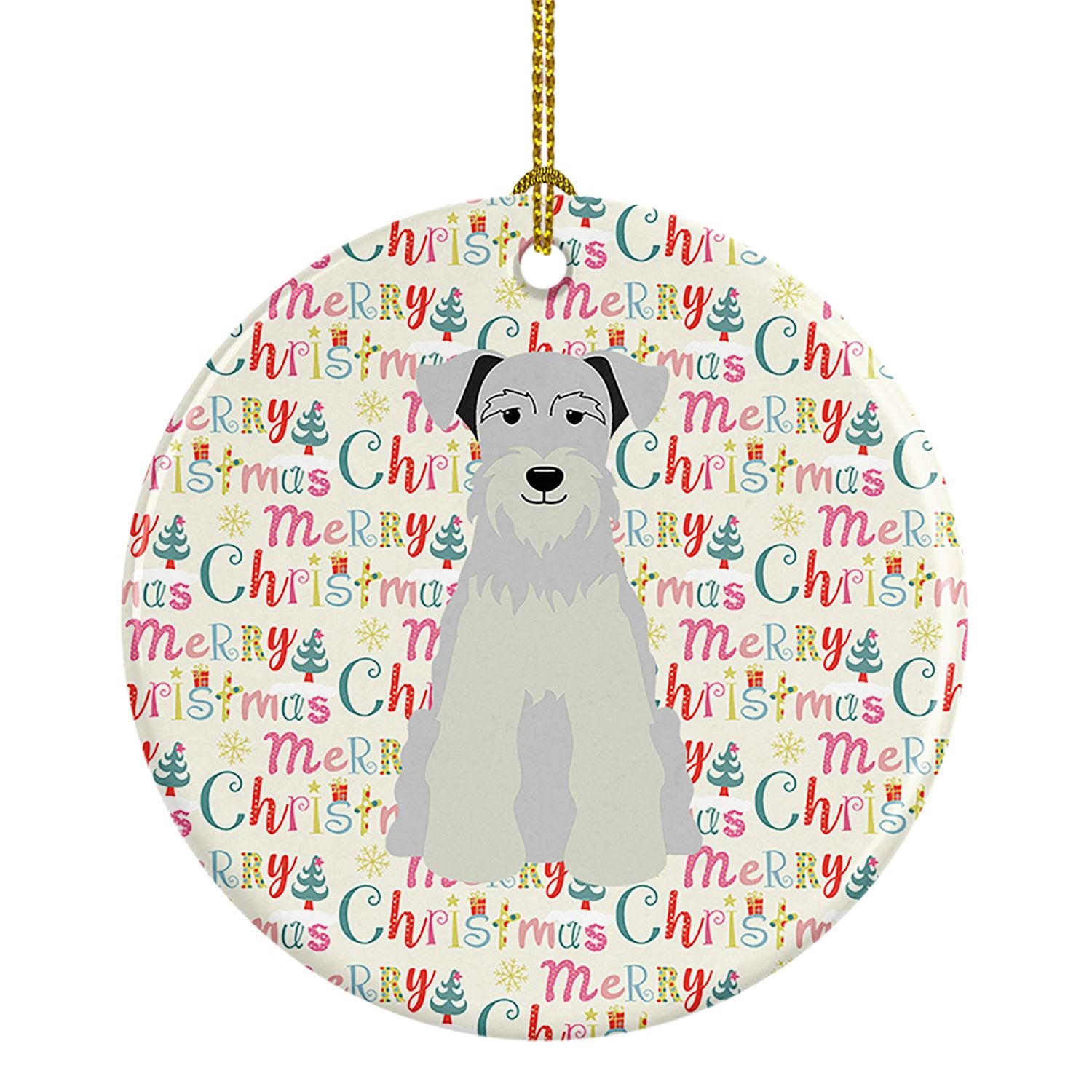 Merry Christmas Miniature Schnauzer White Ceramic Ornament Christmas Tree Hanging Decorations for Home Christmas Holiday, Party,