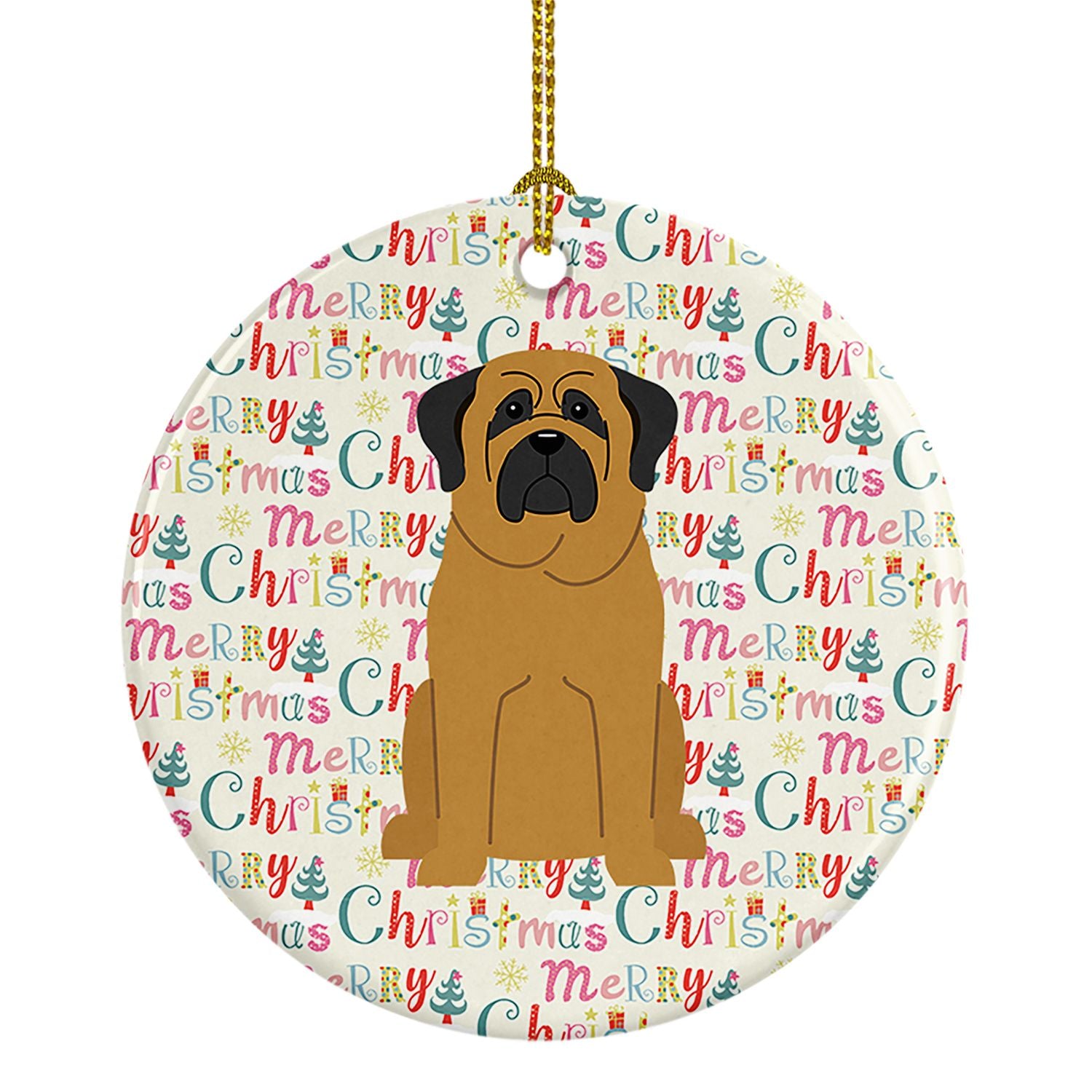 Merry Christmas Mastiff Ceramic Ornament Christmas Tree Hanging Decorations for Home Christmas Holiday, Party, Gift, 3 in, Multi