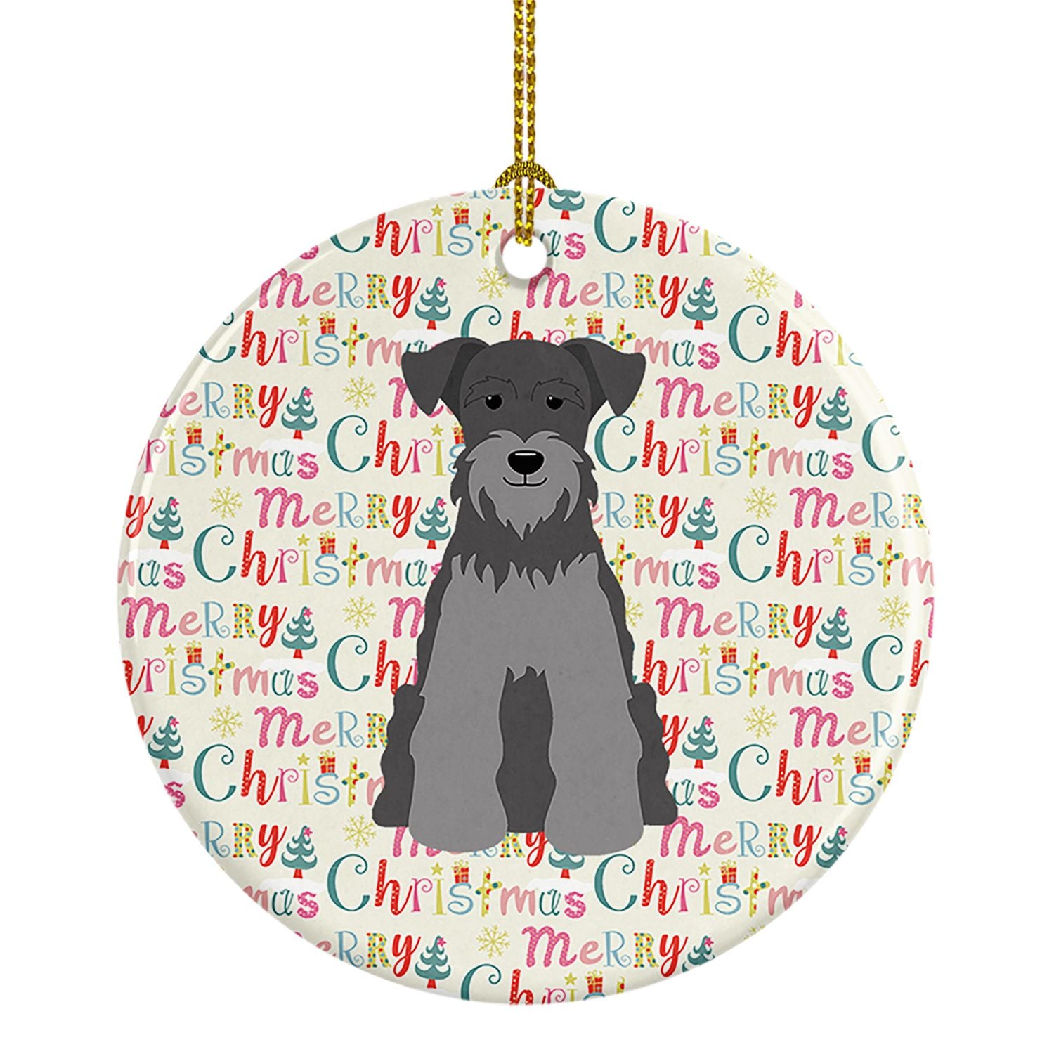 Merry Christmas Miniature Schnauzer Black Silver Ceramic Ornament Christmas Tree Hanging Decorations for Home Christmas Holiday,