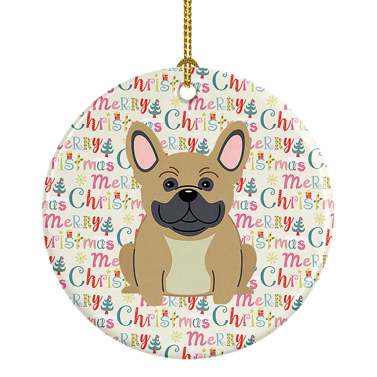 Merry Christmas French Bulldog Cream Ceramic Ornament Christmas Tree Hanging Decorations for Home Christmas Holiday, Party, Gift