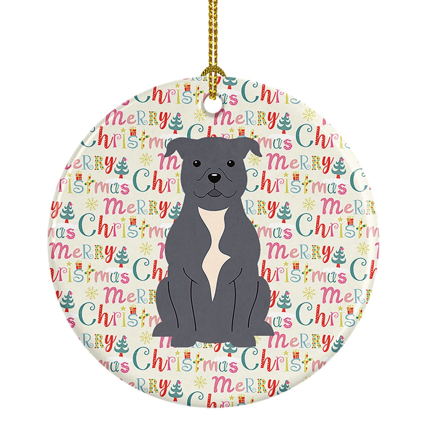 NEW Merry Christmas Staffordshire Bull Terrier Blue Ceramic Ornament Christmas Tree Hanging Decorations for Home Christmas Holid
