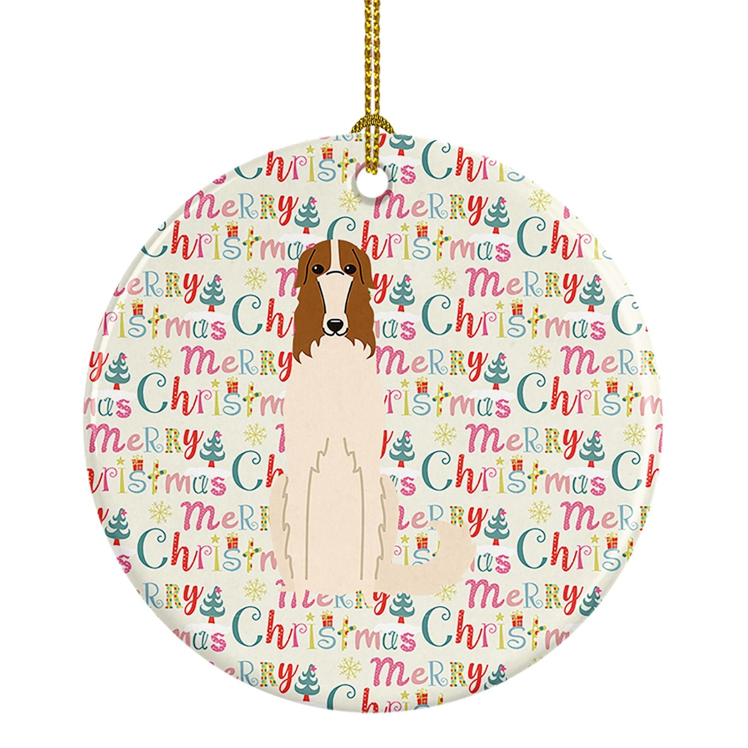 Merry Christmas Borzoi Ceramic Ornament Christmas Tree Hanging Decorations for Home Christmas Holiday, Party, Gift, 3 in, Multic