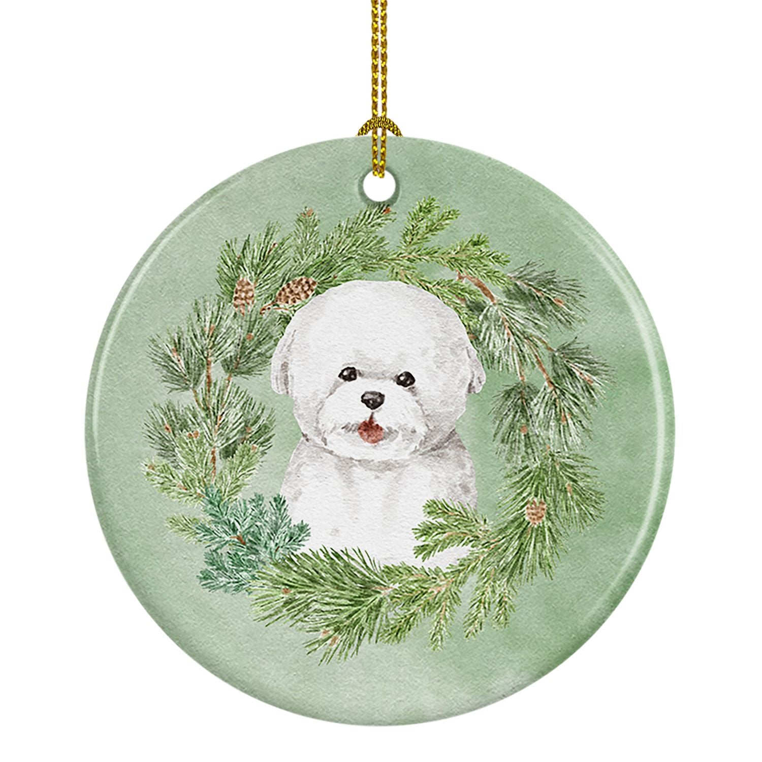 Bichon Frise Smiling Christmas Wreath Ceramic Ornament Christmas Tree Hanging Decorations for Home Christmas Holiday, Party, Gif