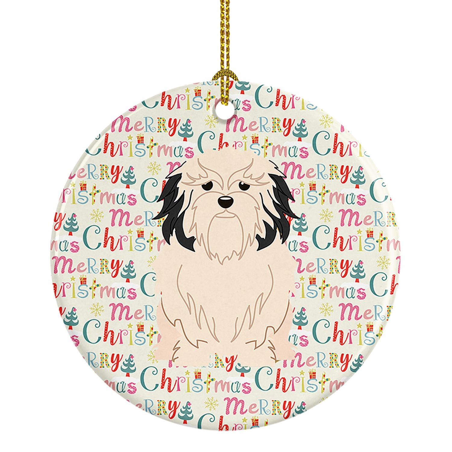 Merry Christmas Lowchen Ceramic Ornament Christmas Tree Hanging Decorations for Home Christmas Holiday, Party, Gift, 3 in, Multi