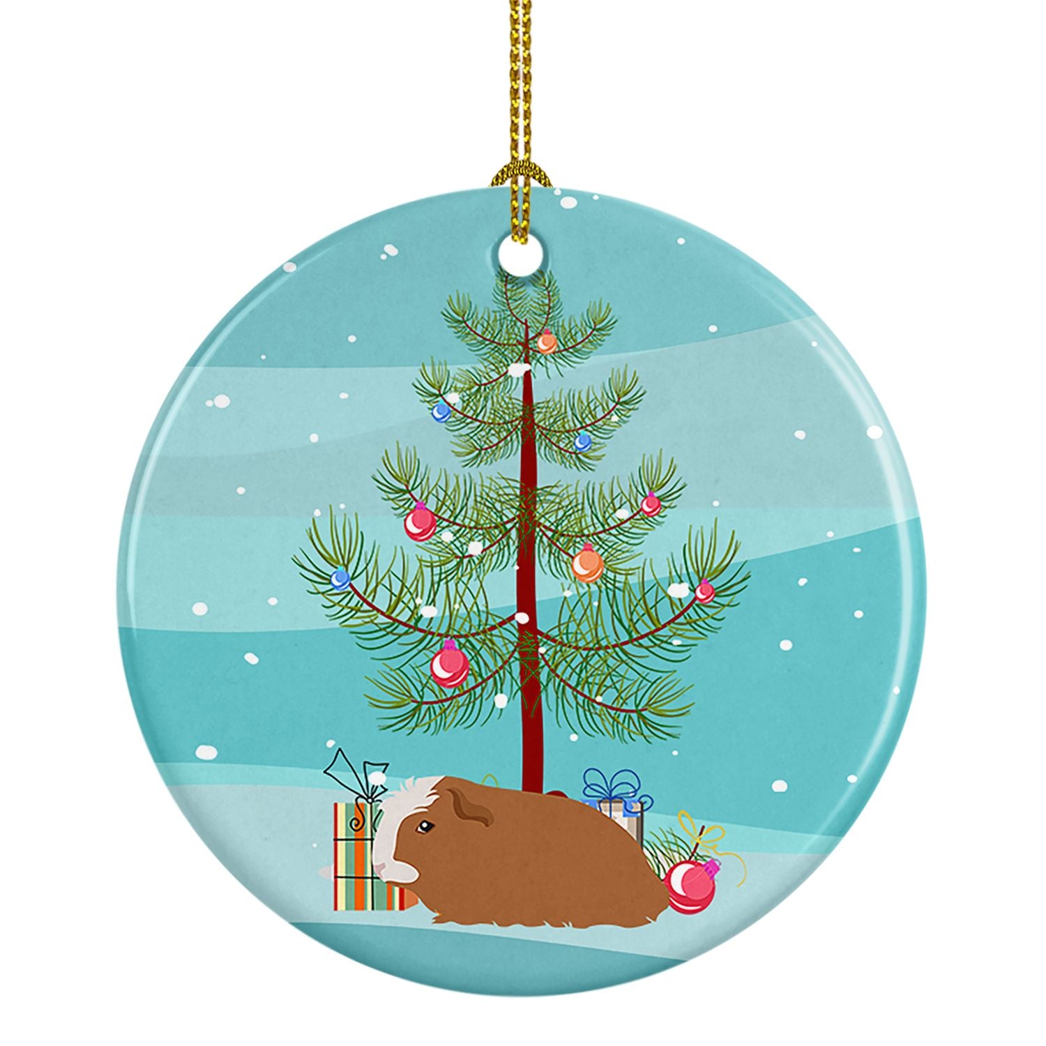 Crested Guinea Pig Merry Christmas Ceramic Ornament Christmas Tree Hanging Decorations for Home Christmas Holiday, Party, Gift, 