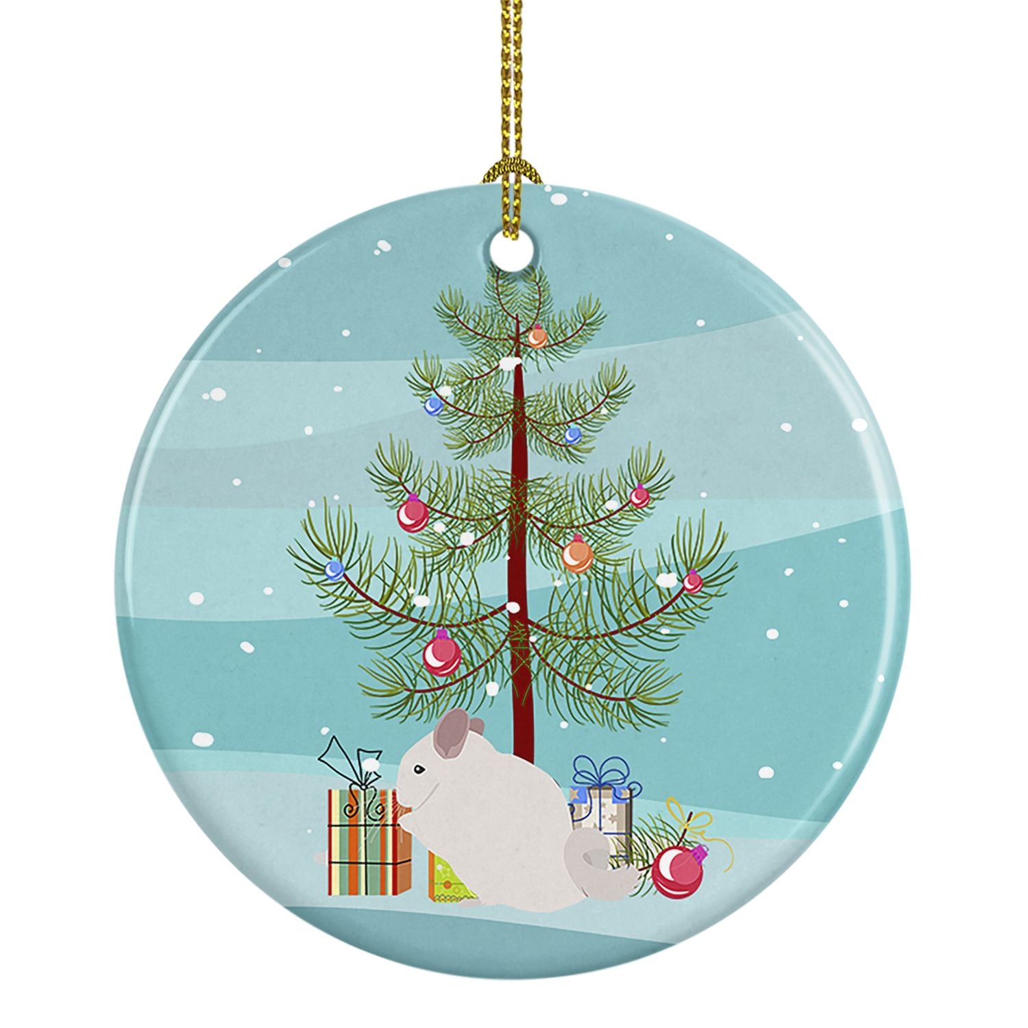 Pink and White Chinchilla Merry Christmas Ceramic Ornament Christmas Tree Hanging Decorations for Home Christmas Holiday, Party,