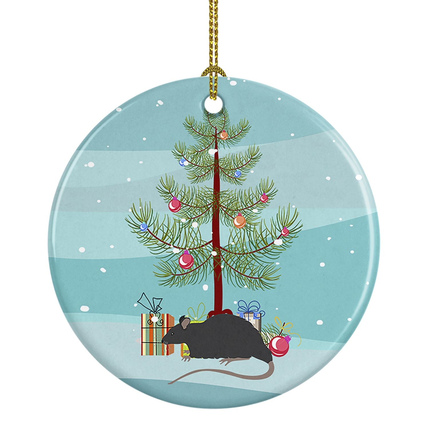 Black Rat Merry Christmas Ceramic Ornament Christmas Tree Hanging Decorations for Home Christmas Holiday, Party, Gift, 3 in, Mul
