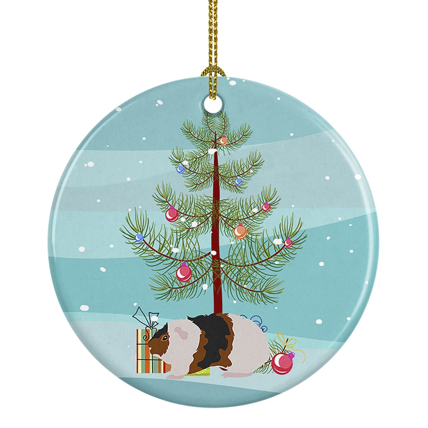 Teddy Guinea Pig Merry Christmas Ceramic Ornament Christmas Tree Hanging Decorations for Home Christmas Holiday, Party, Gift, 3 