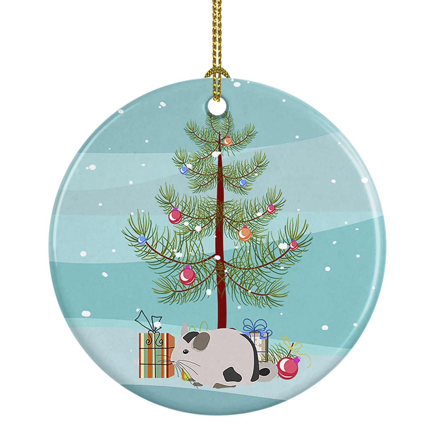 Mosaic Chinchilla Merry Christmas Ceramic Ornament Christmas Tree Hanging Decorations for Home Christmas Holiday, Party, Gift, 3