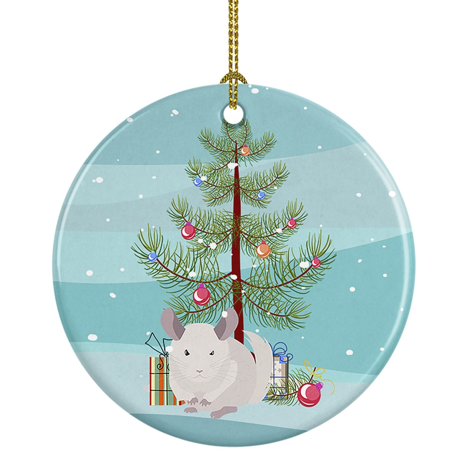 White Dominant Chinchilla Merry Christmas Ceramic Ornament Christmas Tree Hanging Decorations for Home Christmas Holiday, Party,