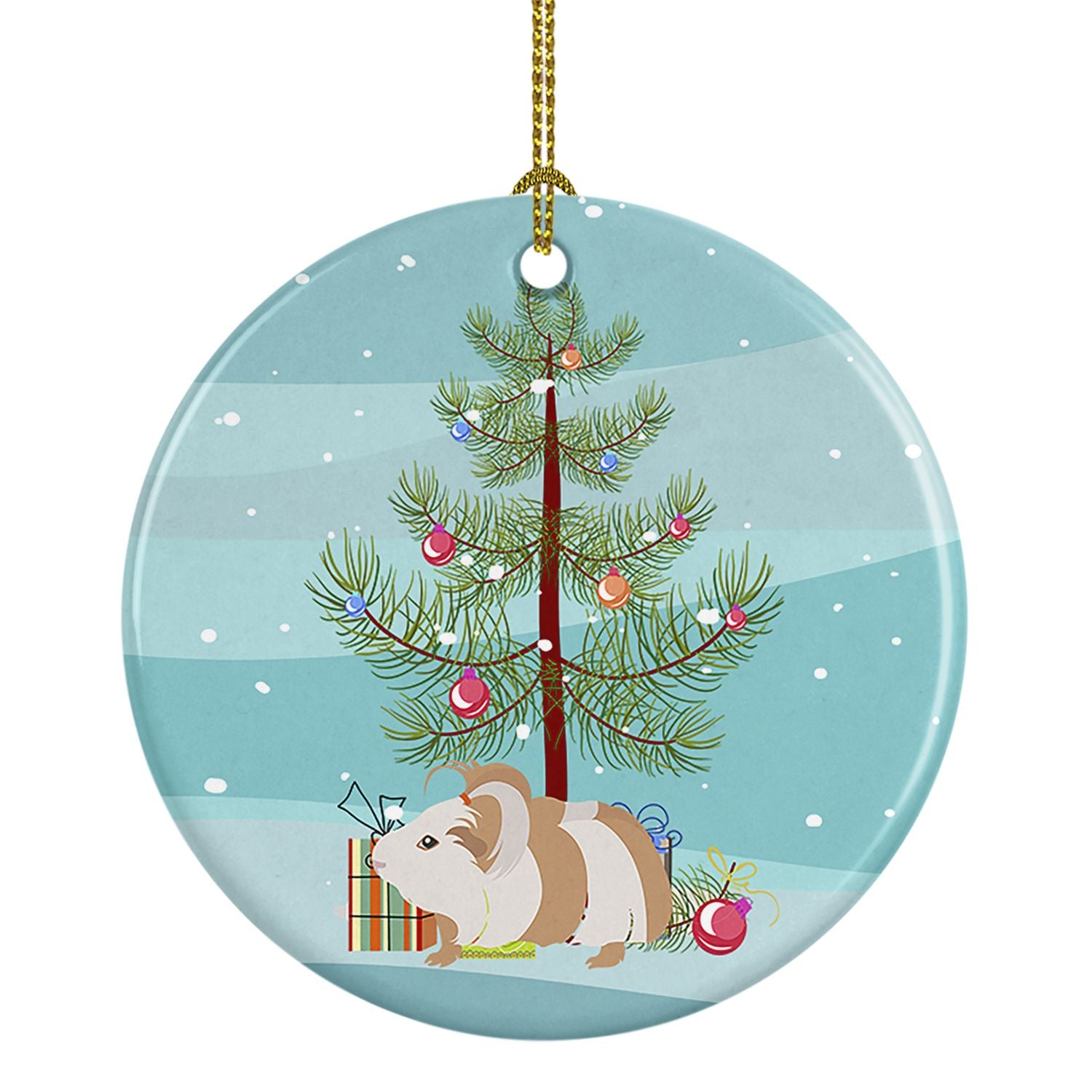 Silkie Guinea Pig Merry Christmas Ceramic Ornament Christmas Tree Hanging Decorations for Home Christmas Holiday, Party, Gift, 3