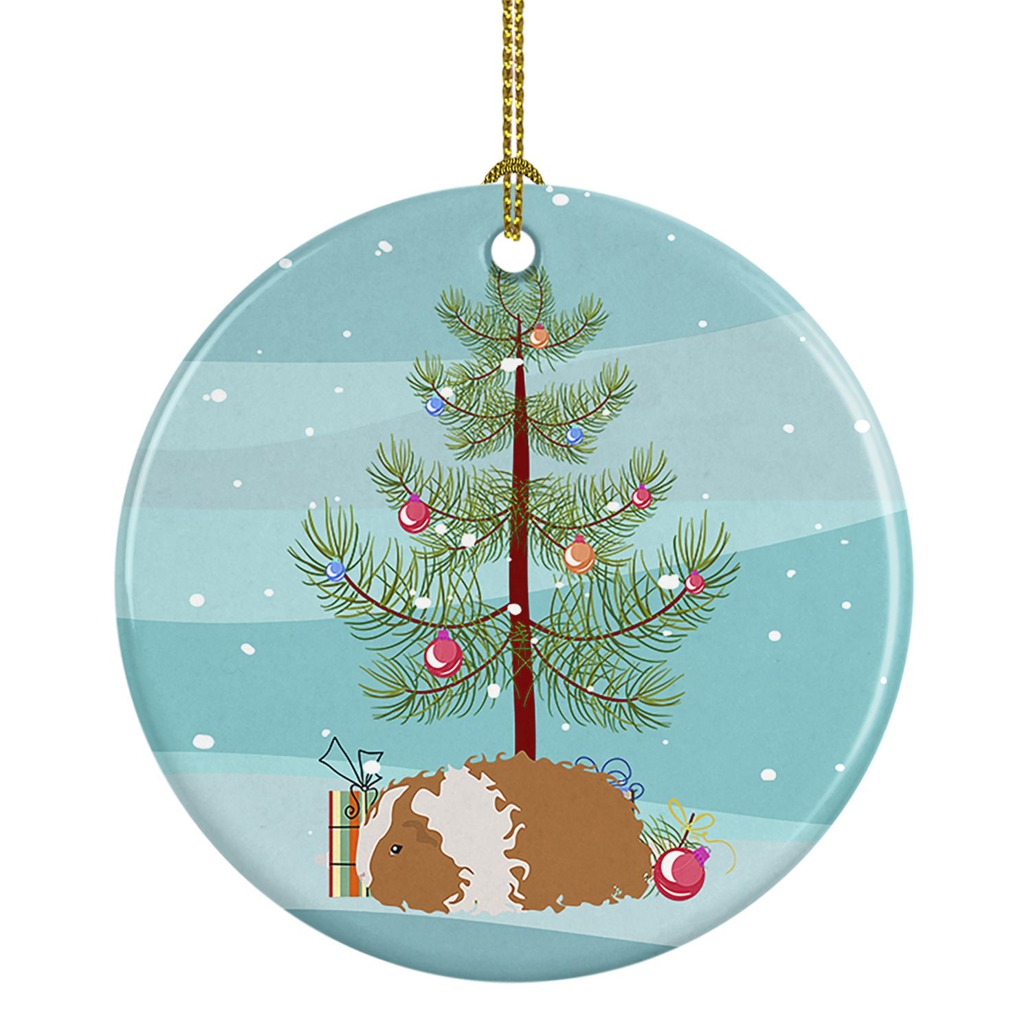 Texel Guinea Pig Merry Christmas Ceramic Ornament Christmas Tree Hanging Decorations for Home Christmas Holiday, Party, Gift, 3 