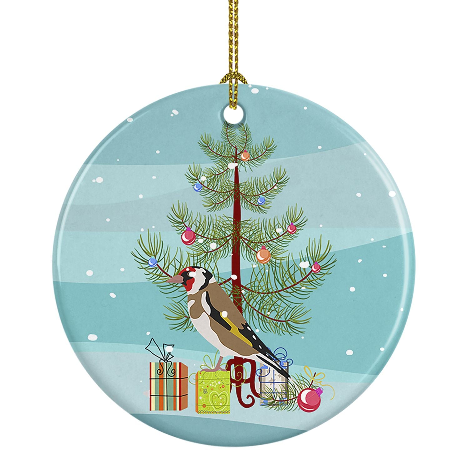 Gold Finch Merry Christmas Ceramic Ornament Christmas Tree Hanging Decorations for Home Christmas Holiday, Party, Gift, 3 in, Mu