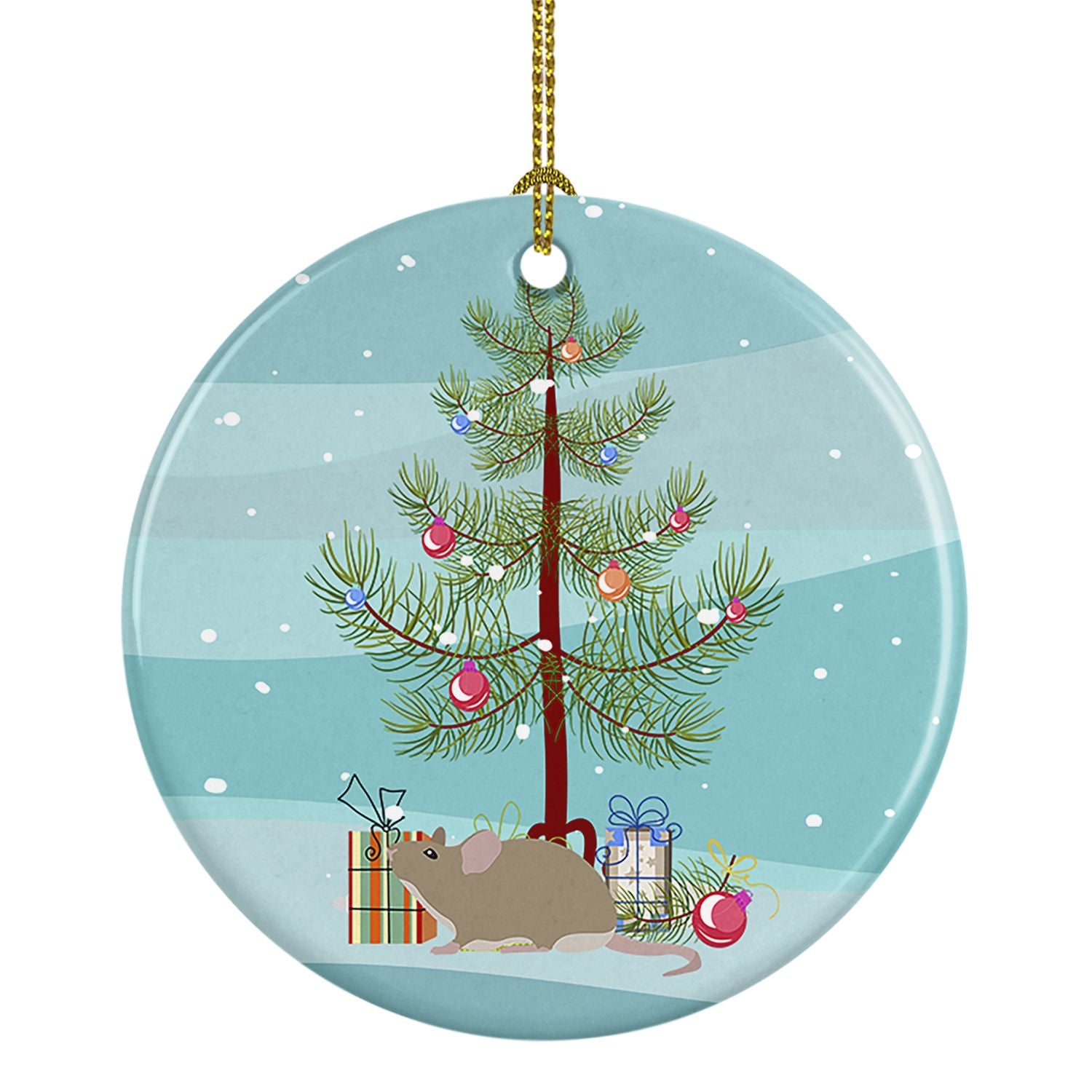 Grey Domestic Mouse Merry Christmas Ceramic Ornament Christmas Tree Hanging Decorations for Home Christmas Holiday, Party, Gift,