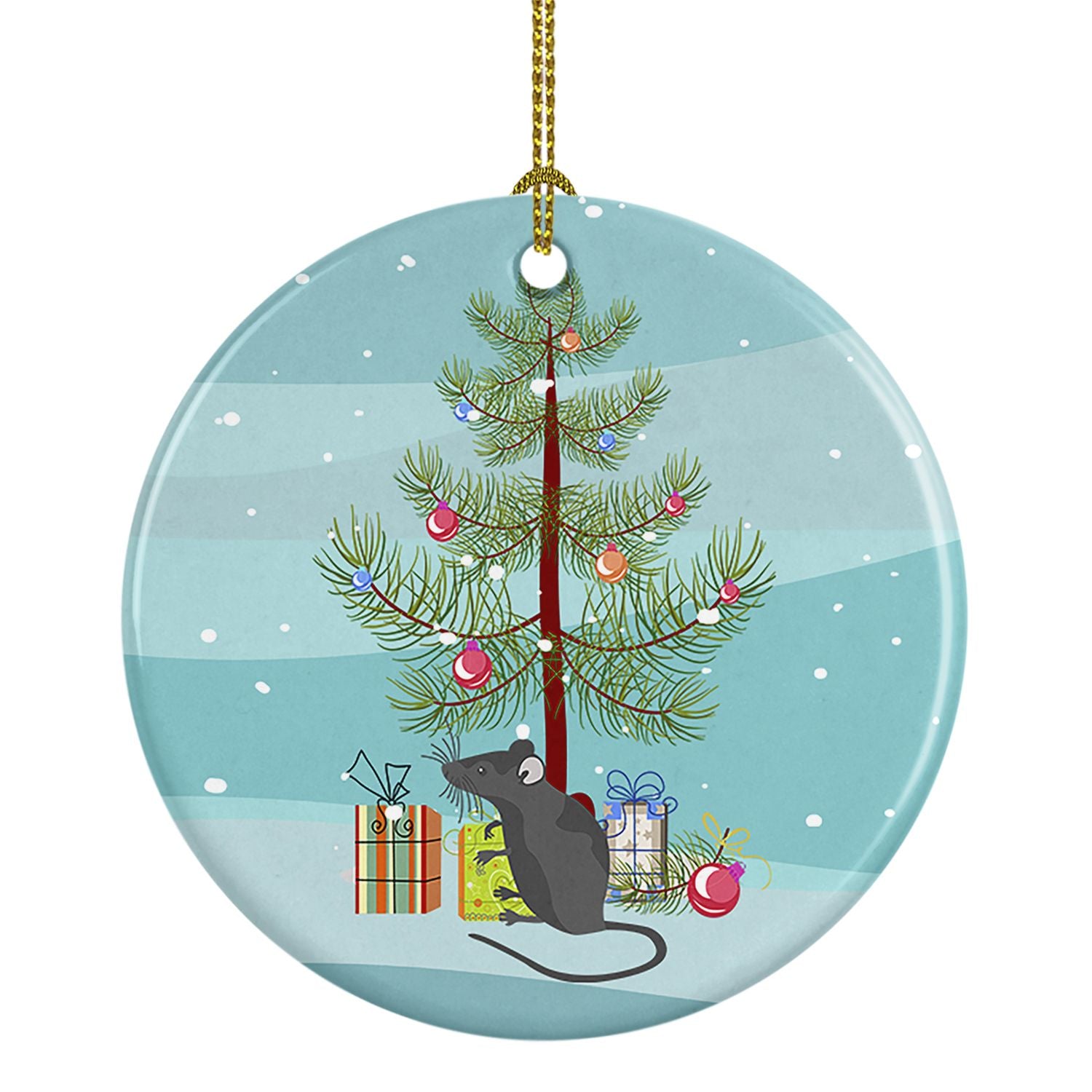 Satin Mouse Merry Christmas Ceramic Ornament Christmas Tree Hanging Decorations for Home Christmas Holiday, Party, Gift, 3 in, M