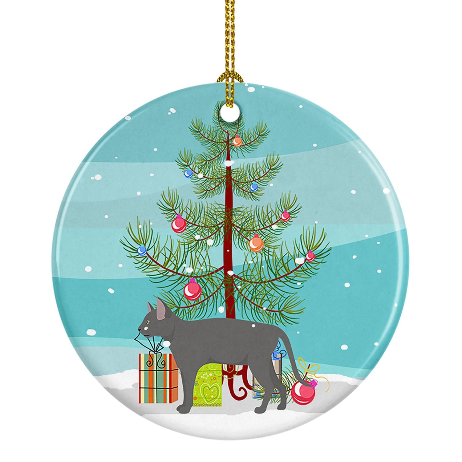 NEW Russian Blue Cat Christmas Ceramic Ornament Christmas Tree Hanging Decorations for Home Christmas Holiday, Party, Gift, 3 in