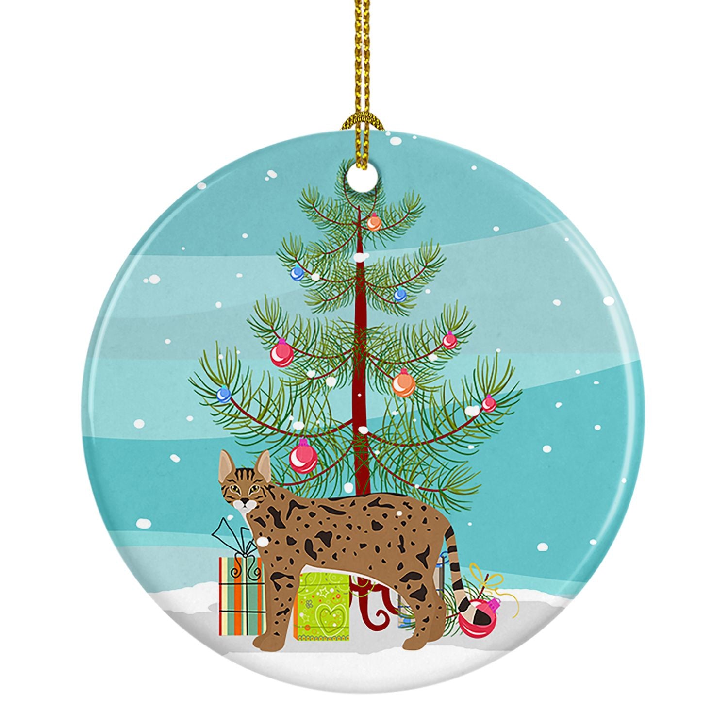 NEW Savannah Cat Christmas Ceramic Ornament Christmas Tree Hanging Decorations for Home Christmas Holiday, Party, Gift, 3 in, Mu