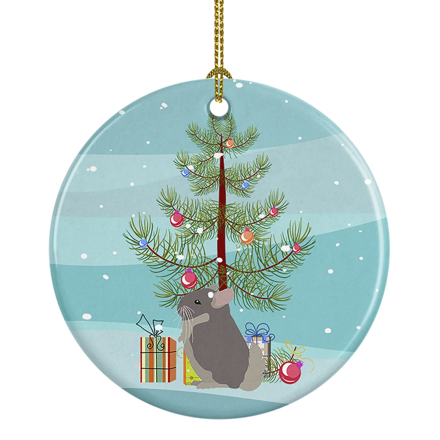 Beige Wellman Chinchilla Merry Christmas Ceramic Ornament Christmas Tree Hanging Decorations for Home Christmas Holiday, Party, 