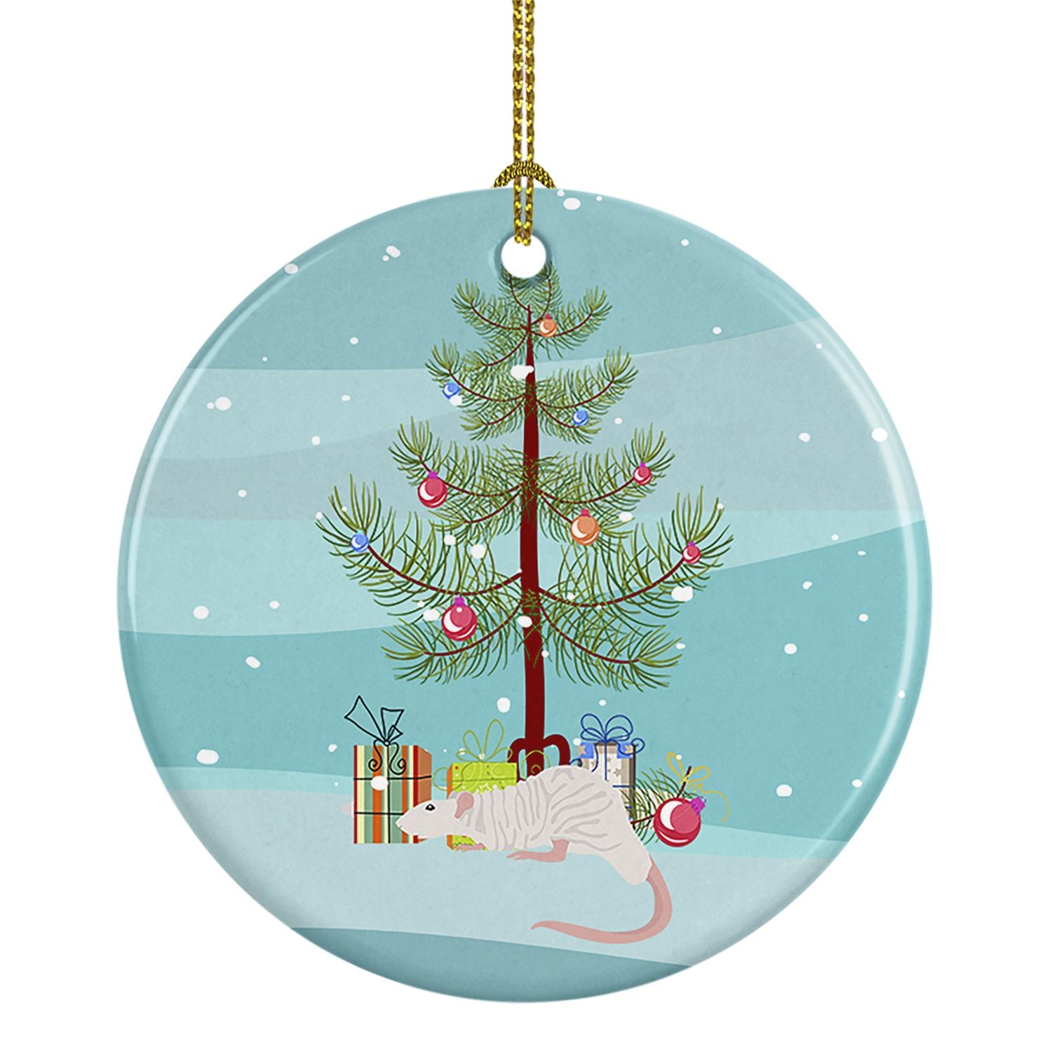 Dumbo Sphynx Rat Merry Christmas Ceramic Ornament Christmas Tree Hanging Decorations for Home Christmas Holiday, Party, Gift, 3 