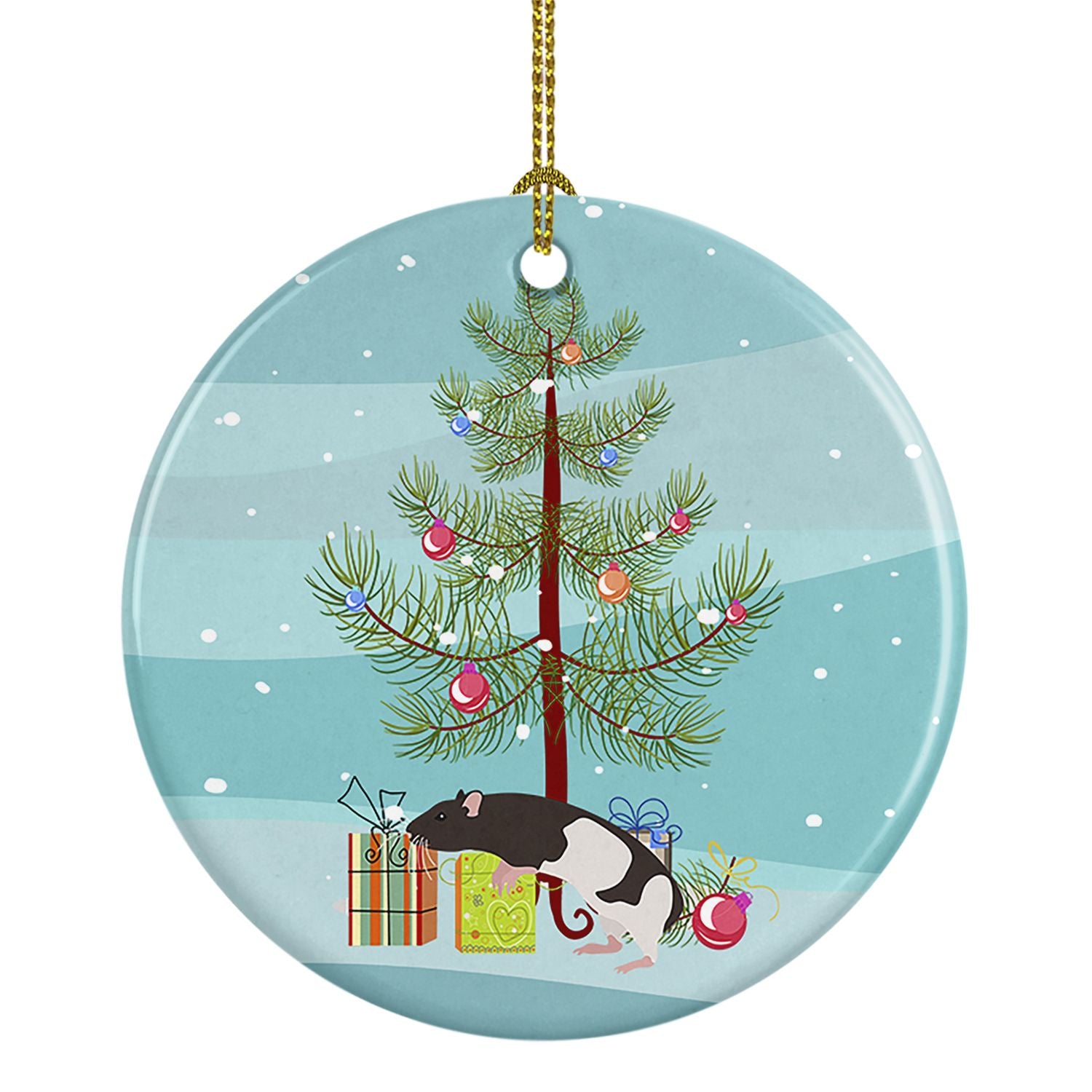 Tailless Rat Merry Christmas Ceramic Ornament Christmas Tree Hanging Decorations for Home Christmas Holiday, Party, Gift, 3 in, 