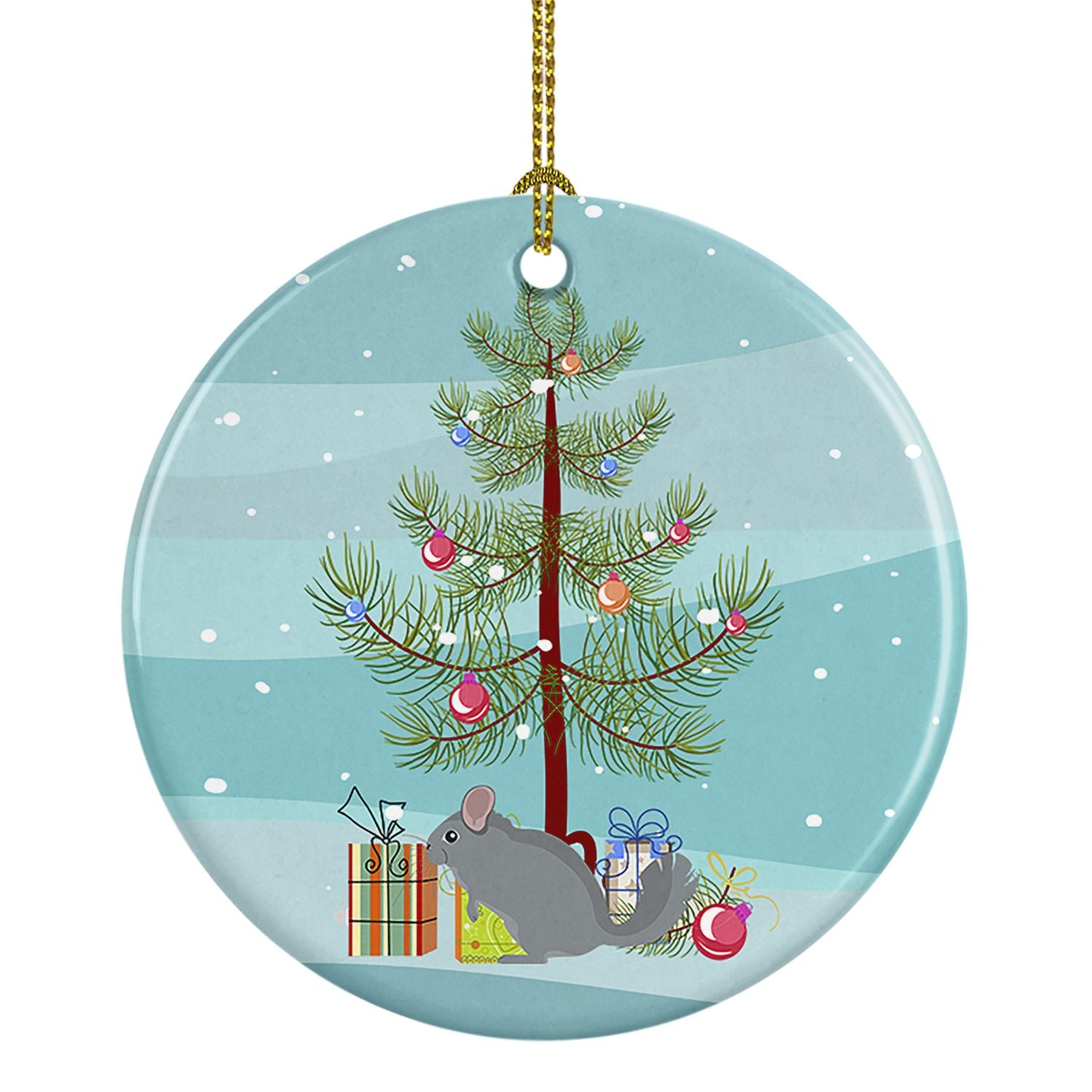 Foggy Chinchilla Merry Christmas Ceramic Ornament Christmas Tree Hanging Decorations for Home Christmas Holiday, Party, Gift, 3 