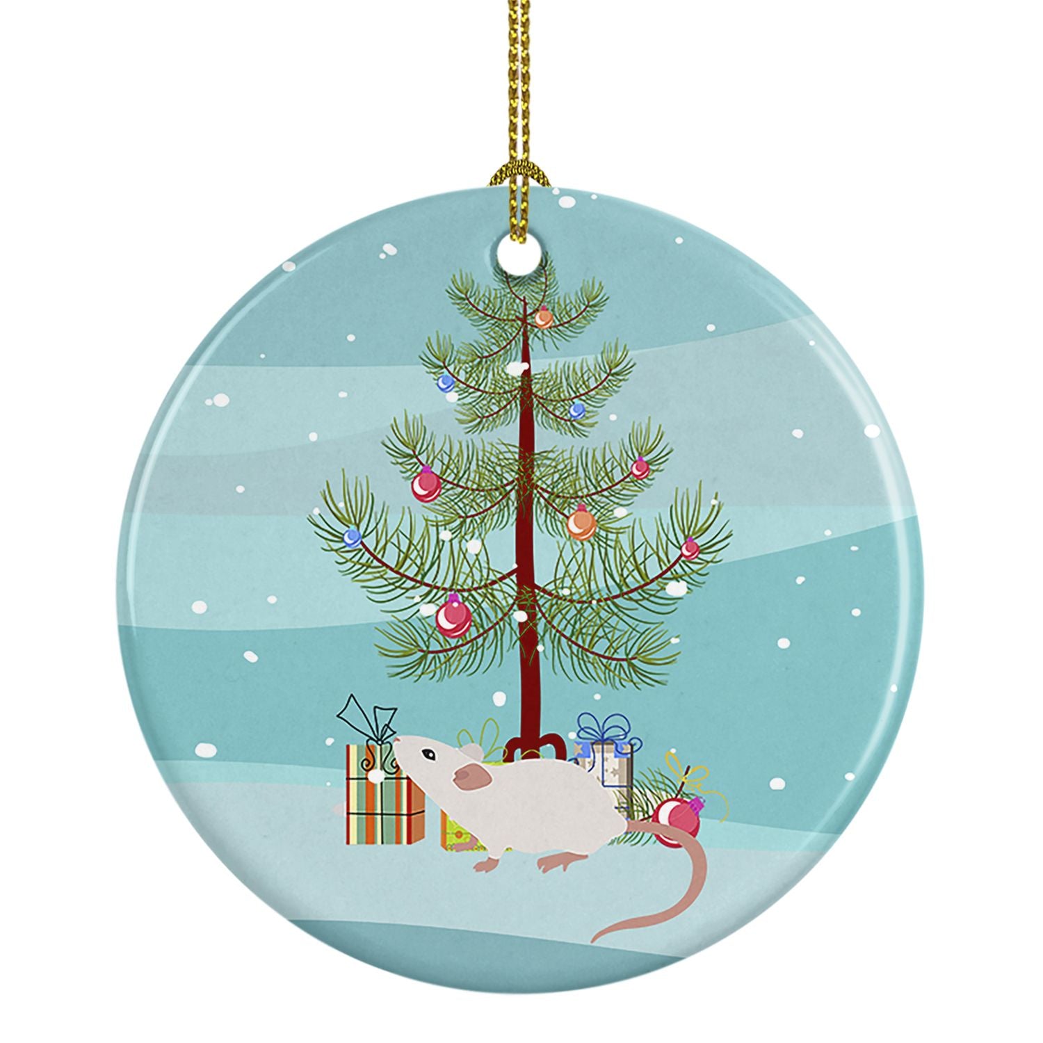 White Domestic Mouse Merry Christmas Ceramic Ornament Christmas Tree Hanging Decorations for Home Christmas Holiday, Party, Gift
