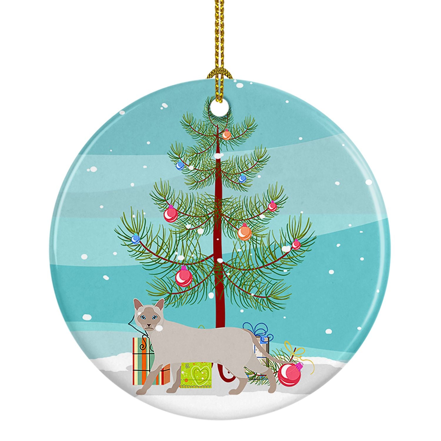 NEW Thai Lilac Cat Christmas Ceramic Ornament Christmas Tree Hanging Decorations for Home Christmas Holiday, Party, Gift, 3 in, 