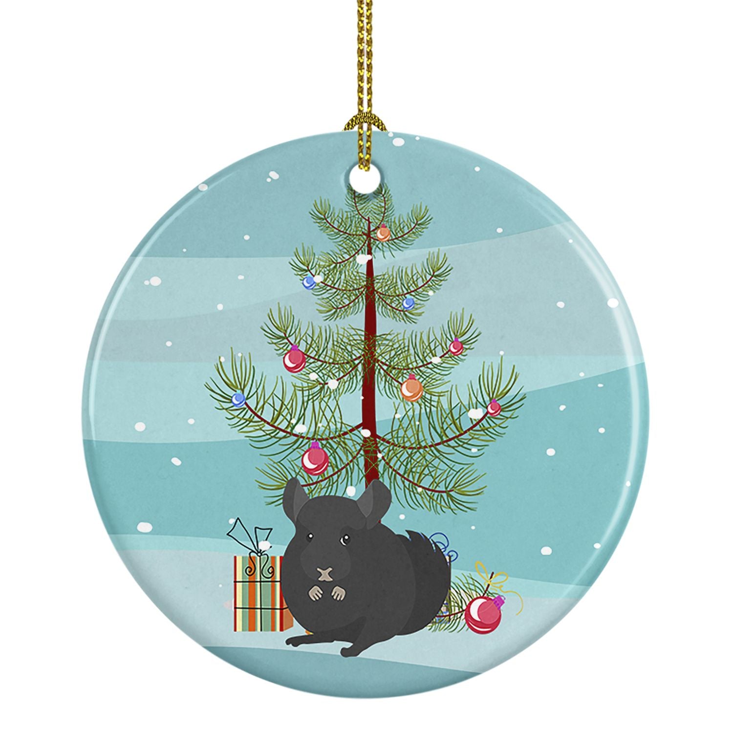 Charcoal Chinchilla Merry Christmas Ceramic Ornament Christmas Tree Hanging Decorations for Home Christmas Holiday, Party, Gift,