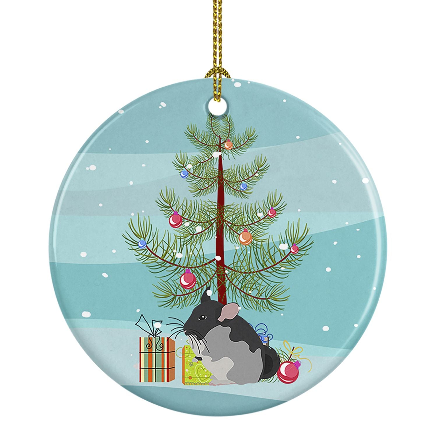 Black Velvet Chinchilla Merry Christmas Ceramic Ornament Christmas Tree Hanging Decorations for Home Christmas Holiday, Party, G