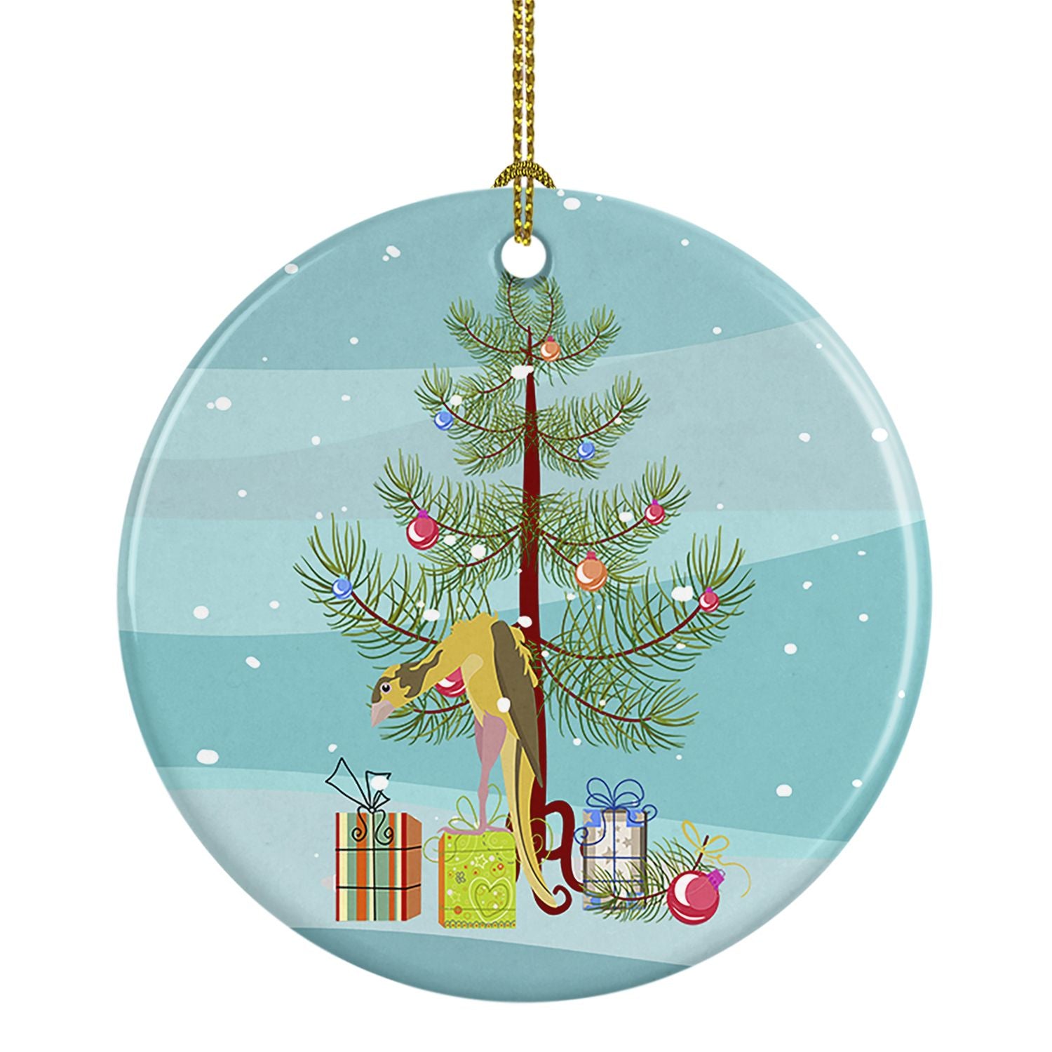 Jibso Canary Merry Christmas Ceramic Ornament Christmas Tree Hanging Decorations for Home Christmas Holiday, Party, Gift, 3 in, 