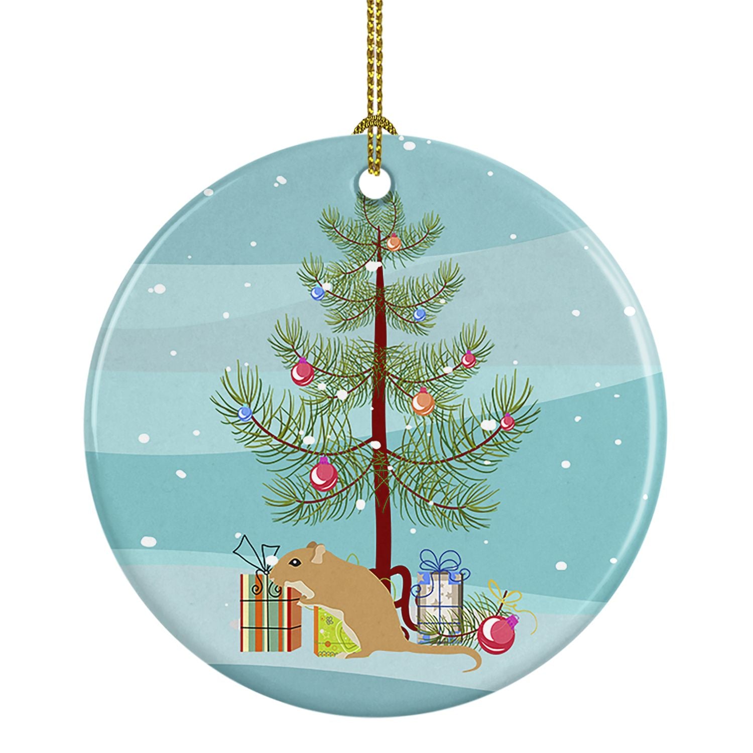 Gerbil Mouse Merry Christmas Ceramic Ornament Christmas Tree Hanging Decorations for Home Christmas Holiday, Party, Gift, 3 in, 