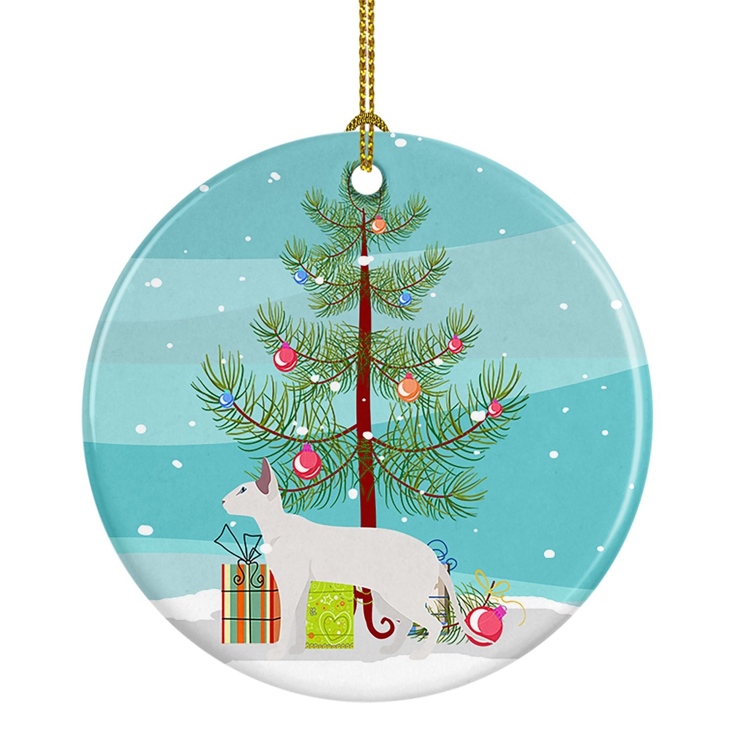 NEW Peterbald Cat Christmas Ceramic Ornament Christmas Tree Hanging Decorations for Home Christmas Holiday, Party, Gift, 3 in, M
