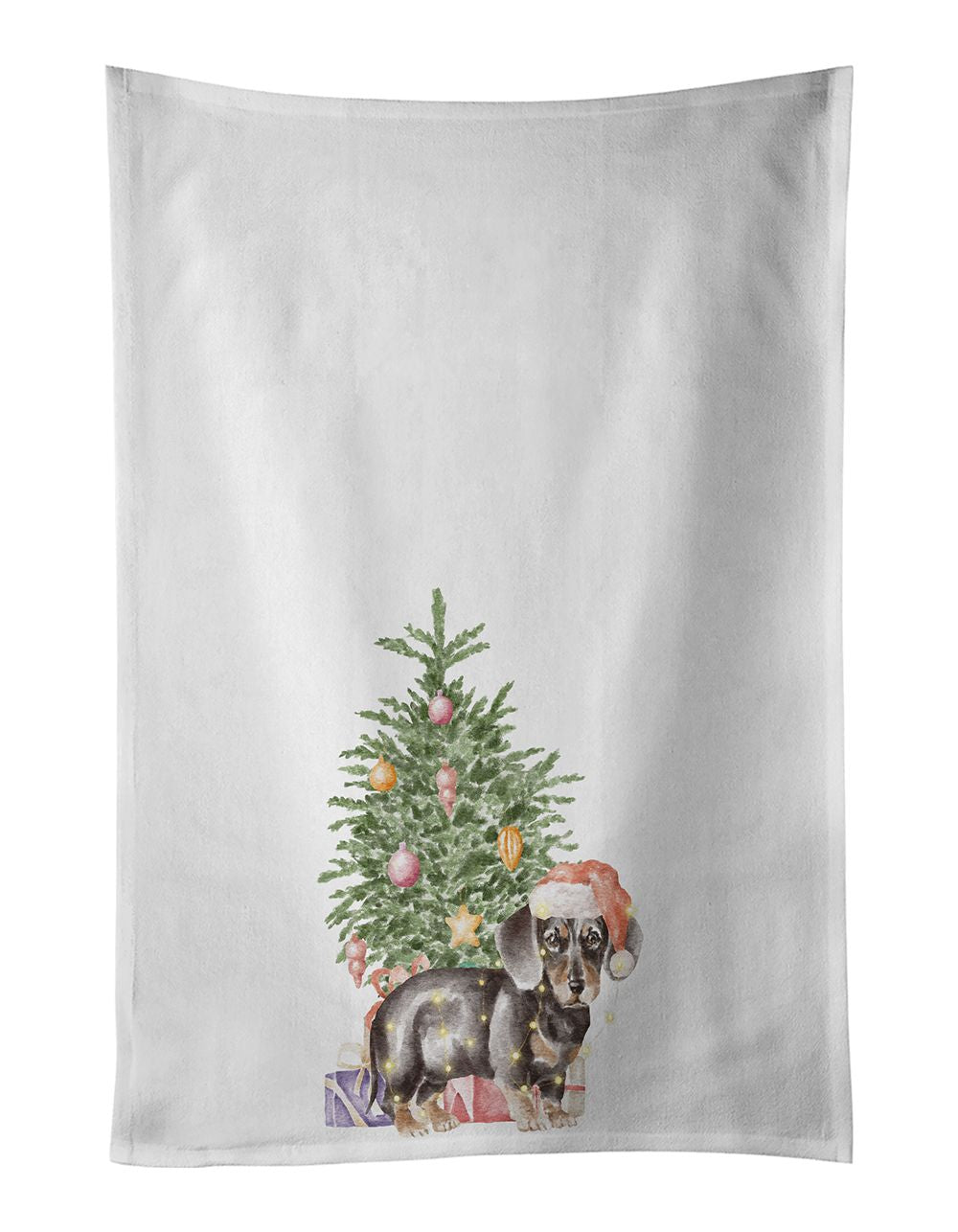 NEW Dachshund Black Tan Puppy Christmas Presents and Tree Kitchen Towel Set of 2 White Dish Towels Decorative Bathroom Hand towe