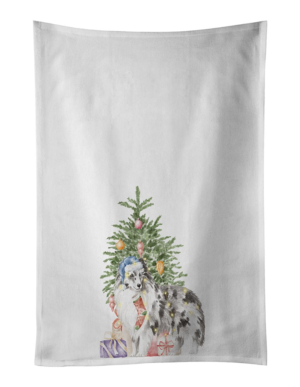 NEW Sheltie Blue Merle Christmas Presents and Tree Kitchen Towel Set of 2 White Dish Towels Decorative Bathroom Hand towel for H