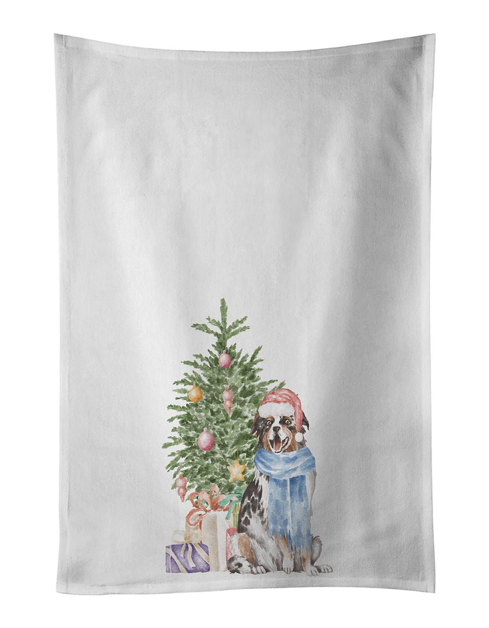 NEW Australian Shepherd Christmas Presents and Tree Kitchen Towel Set of 2 White Dish Towels Decorative Bathroom Hand towel for 