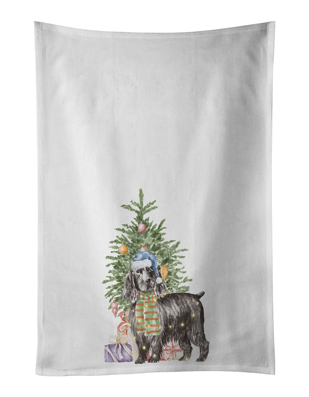 NEW Cocker Spaniel English Black Christmas Presents and Tree Kitchen Towel Set of 2 White Dish Towels Decorative Bathroom Hand t