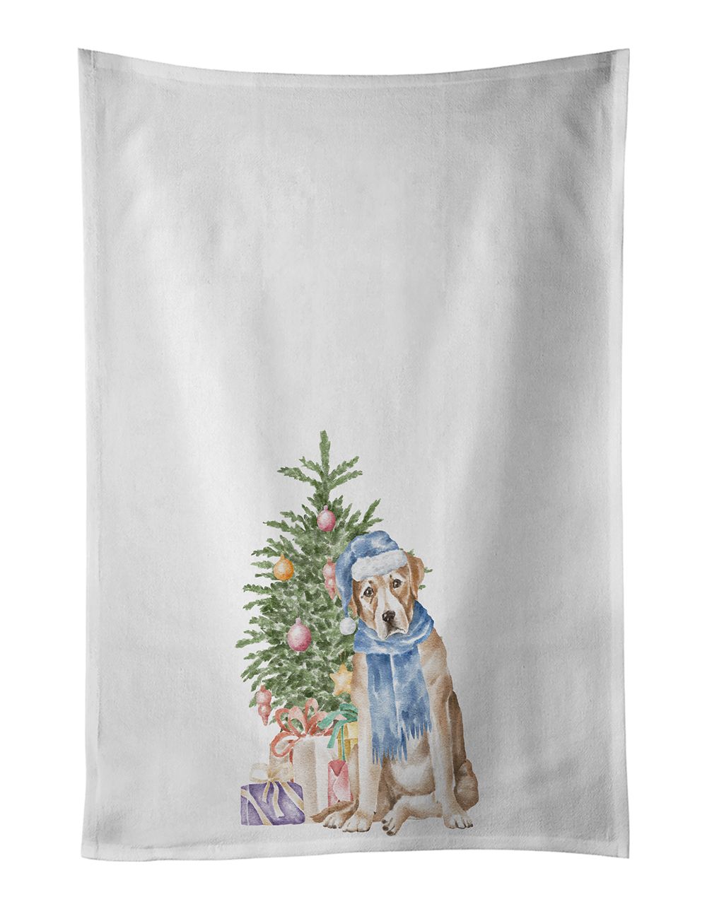NEW Labrador Retriever Yellow Christmas Presents and Tree Kitchen Towel Set of 2 White Dish Towels Decorative Bathroom Hand towe