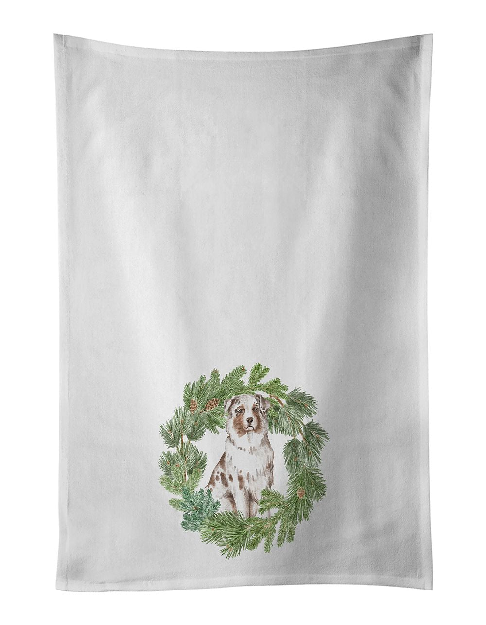 NEW Australian Shepherd Red Merle Christmas Wreath Kitchen Towel Set of 2 White Dish Towels Decorative Bathroom Hand towel for H