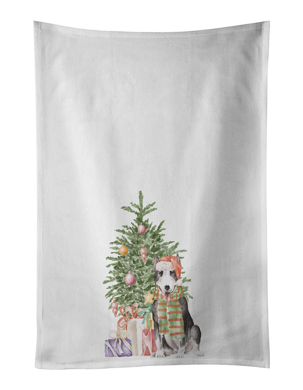 NEW Bull Terrier Black Christmas Presents and Tree Kitchen Towel Set of 2 White Dish Towels Decorative Bathroom Hand towel for H