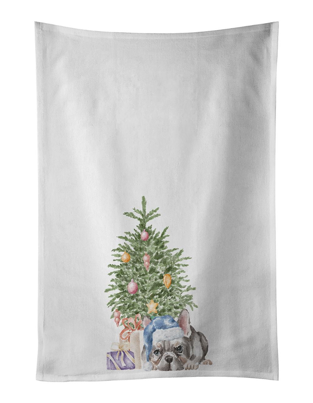 NEW French Bulldog Black #1 Christmas Presents and Tree Kitchen Towel Set of 2 White Dish Towels Decorative Bathroom Hand towel 