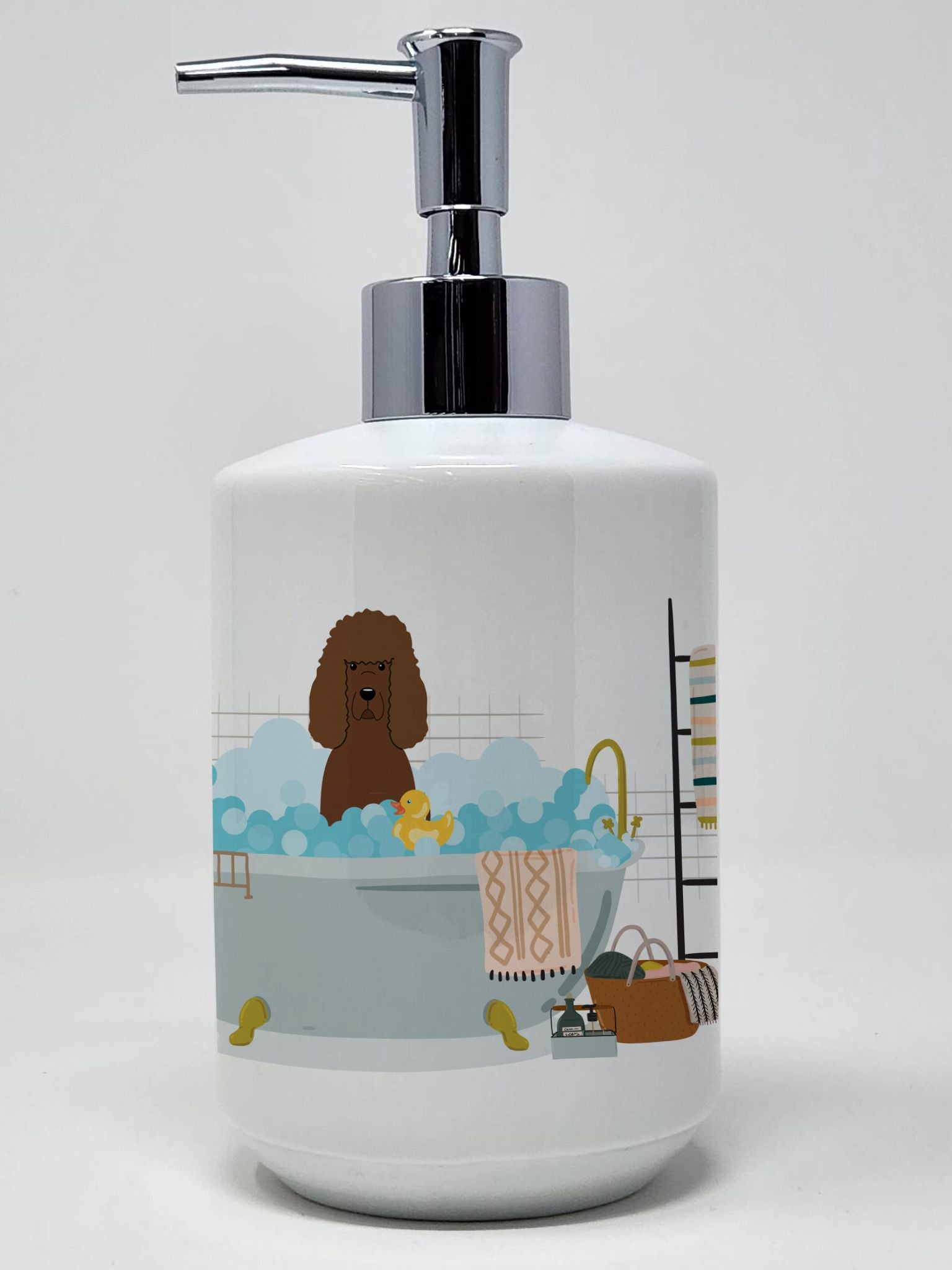 Irish Water Spaniel in Bathtub Ceramic Soap Dispenser Hand Soap Dispenser Pump Bottles for Bathroom Kitchen, Empty Refillable Li