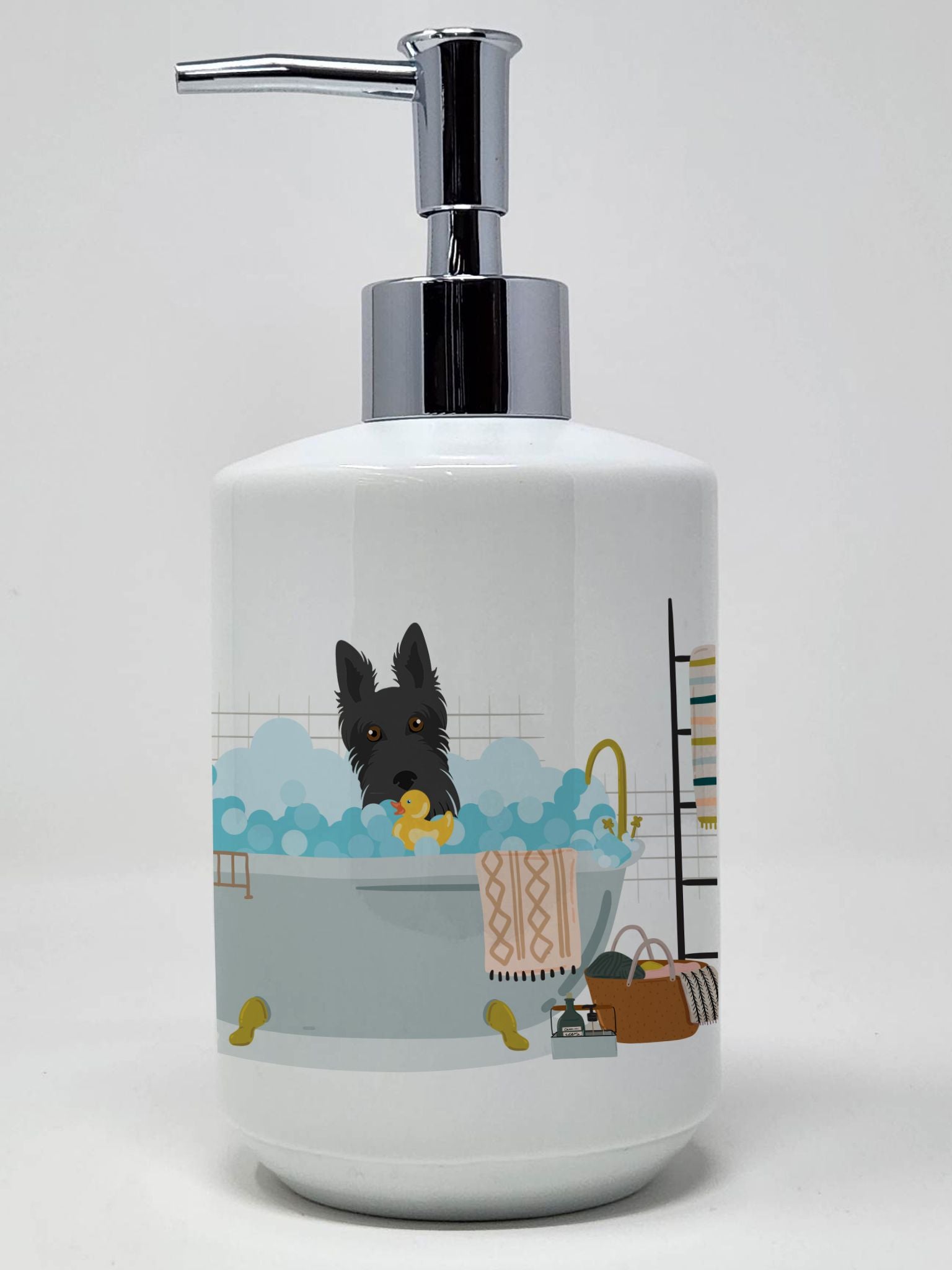 Black Scottish Terrier Ceramic Soap Dispenser Hand Soap Dispenser Pump Bottles for Bathroom Kitchen, Empty Refillable Liquid Soa