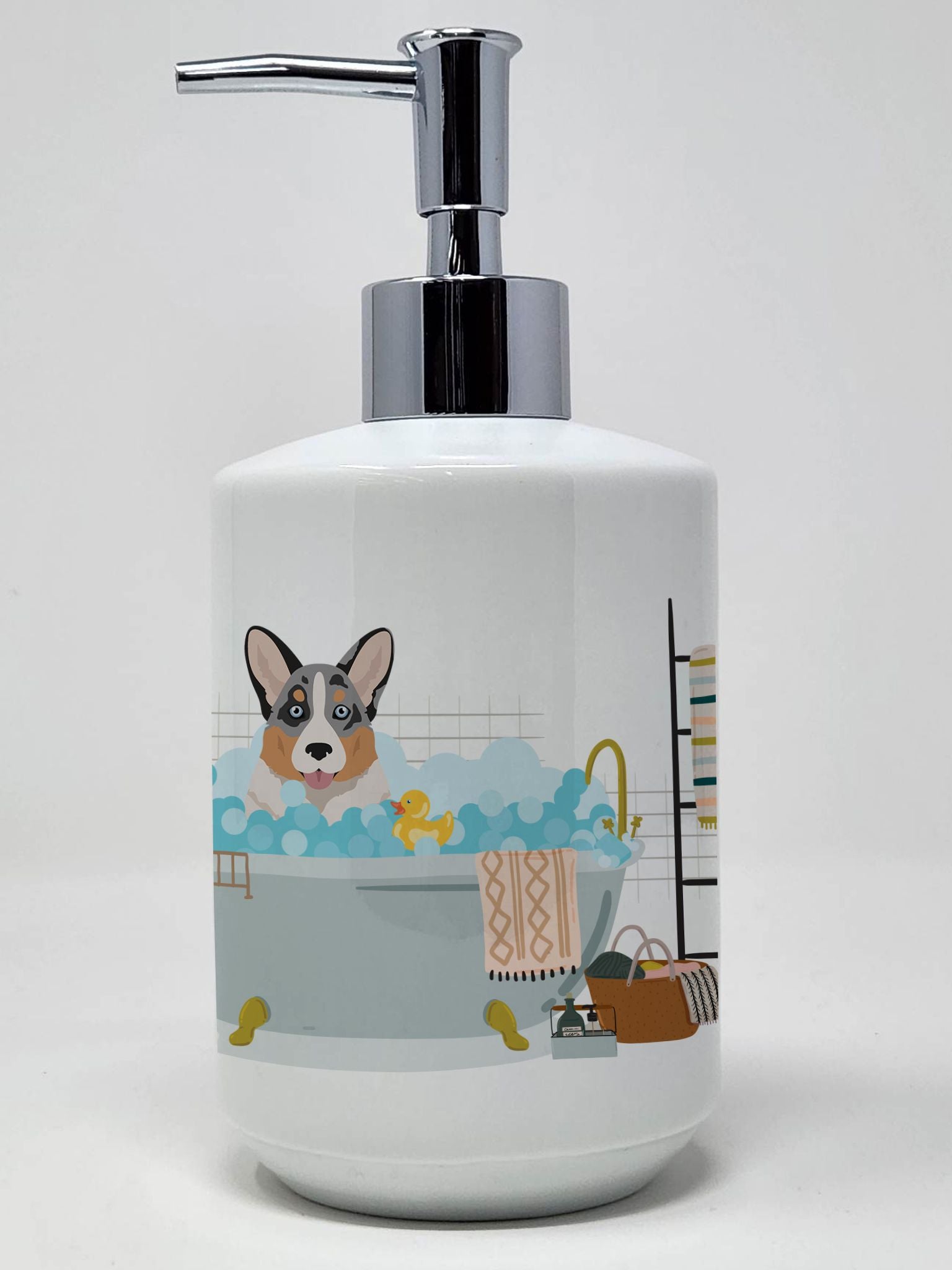 Blue Merle Cardigan Corgi Ceramic Soap Dispenser Hand Soap Dispenser Pump Bottles for Bathroom Kitchen, Empty Refillable Liquid 