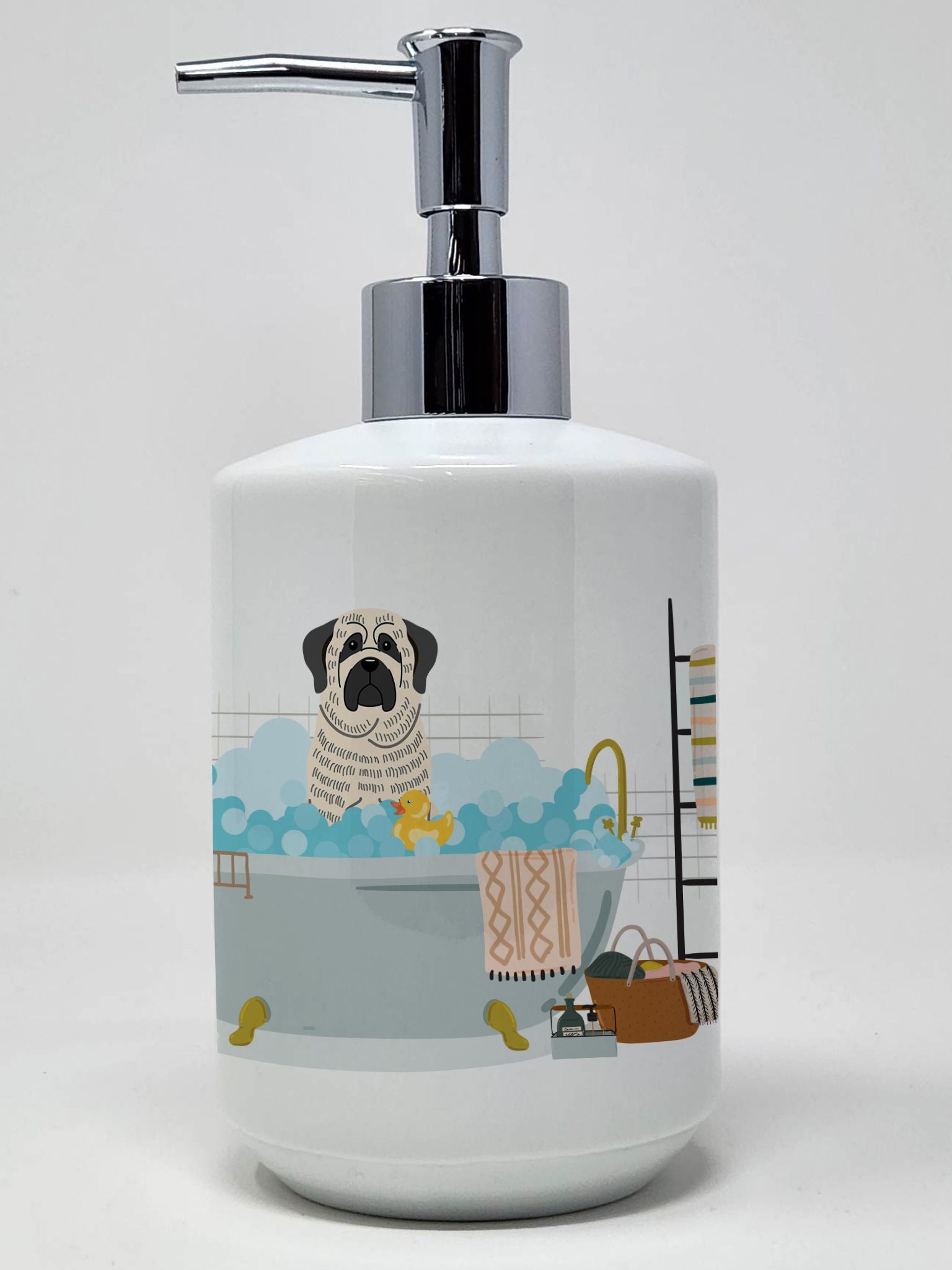 White Mastiff Brindle in Bathtub Ceramic Soap Dispenser Hand Soap Dispenser Pump Bottles for Bathroom Kitchen, Empty Refillable 