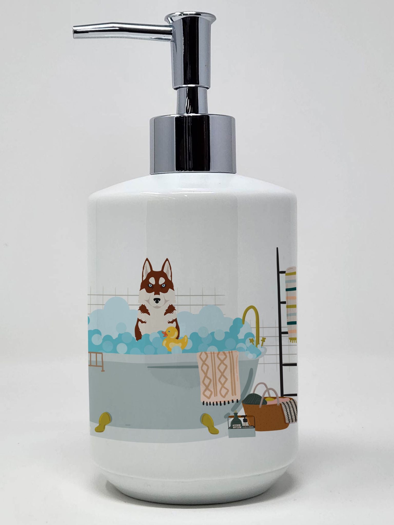 Red Siberian Husky Ceramic Soap Dispenser Hand Soap Dispenser Pump Bottles for Bathroom Kitchen, Empty Refillable Liquid Soap Co