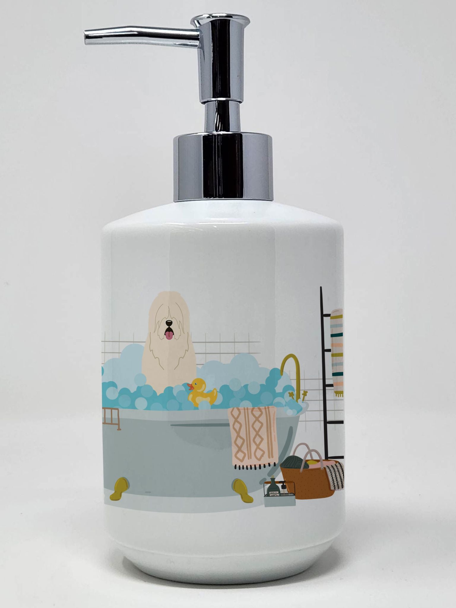South Russian Sheepdog in Bathtub Ceramic Soap Dispenser Hand Soap Dispenser Pump Bottles for Bathroom Kitchen, Empty Refillable