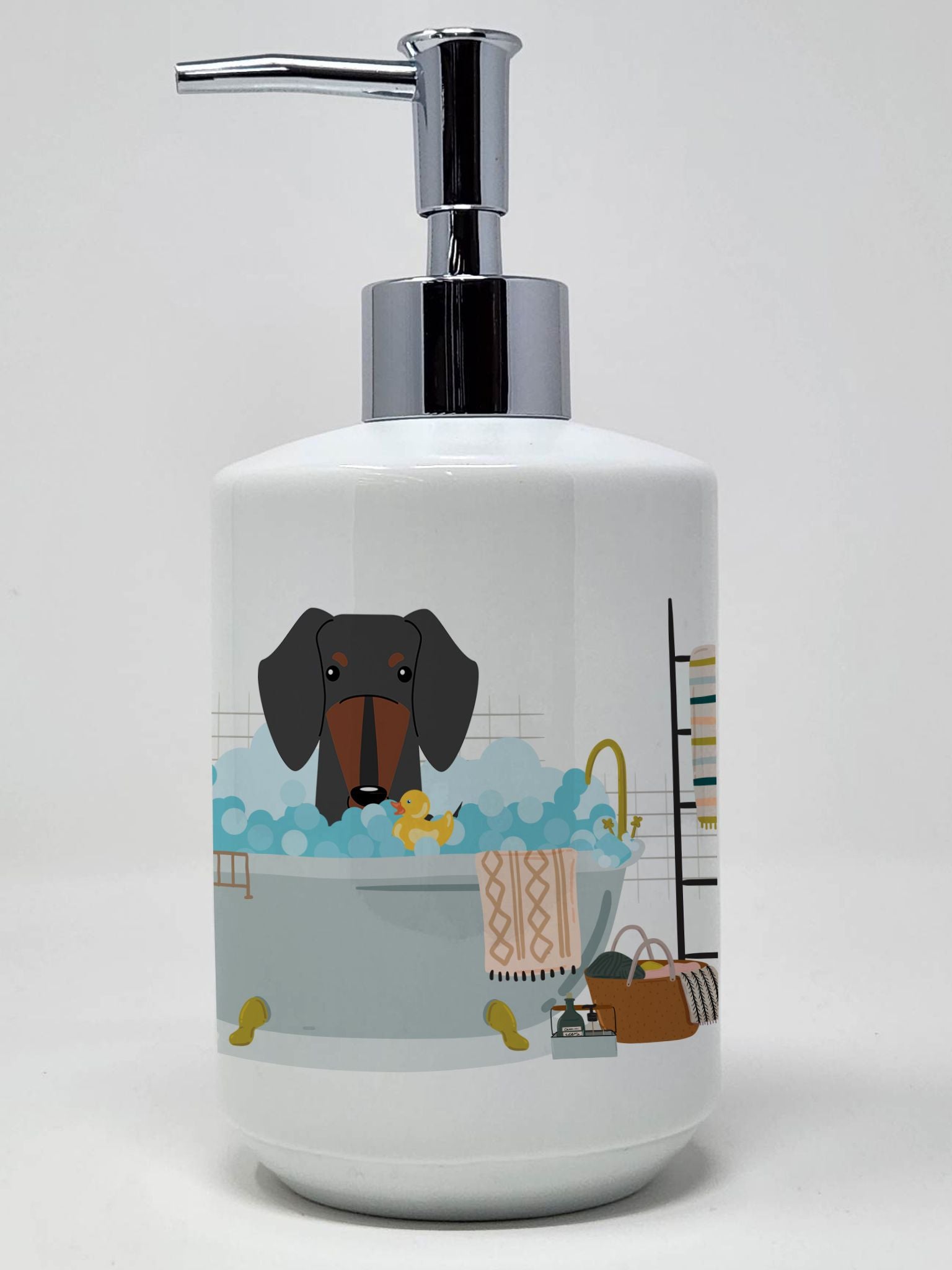 Black Tan Dachshund in Bathtub Ceramic Soap Dispenser Hand Soap Dispenser Pump Bottles for Bathroom Kitchen, Empty Refillable Li